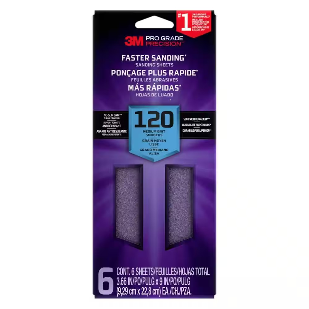 Pro Grade Precision 3.7 In. X 11 In. Medium 120-Grit Sheet Sandpaper (6-Pack)
