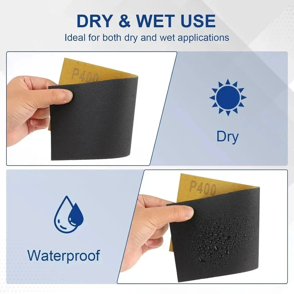 50 Pcs Sandpaper Sheets, 13 Grits 120–5000 Wet Dry Assortment for Wood & Metal