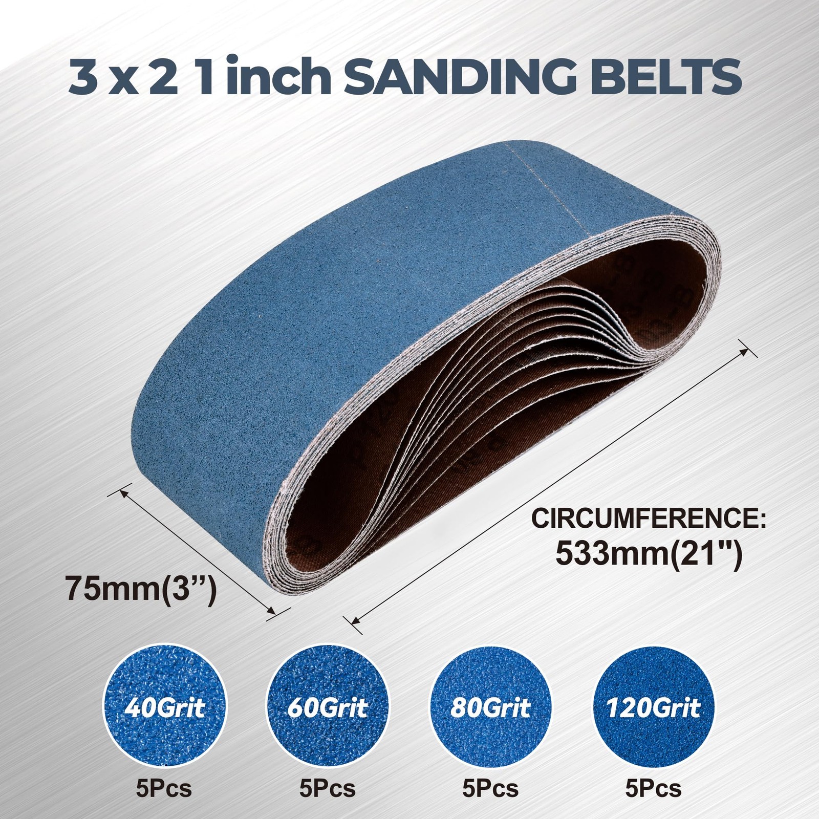 3 X 21 Inch Zirconia Sanding Belts 20pcs 5 Each Of 40/60/80/120 Assorted Grits B