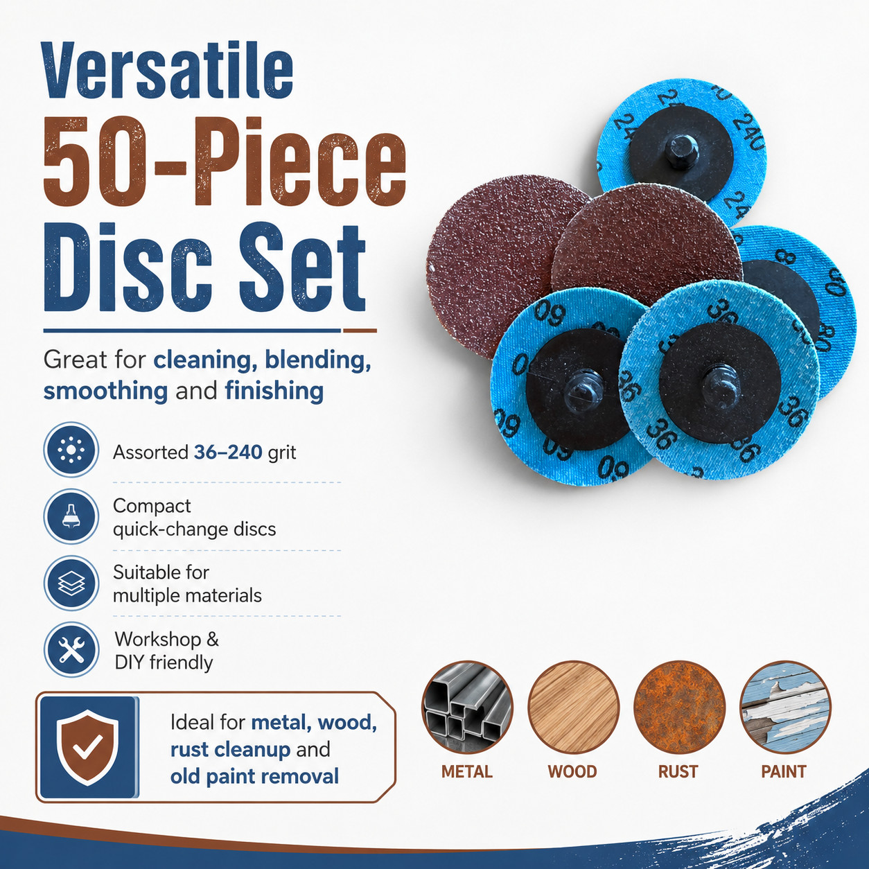50 Pcs Surface Conditioning Discs 36 60 80 120 240 Grit Prep Polish Paint Remova