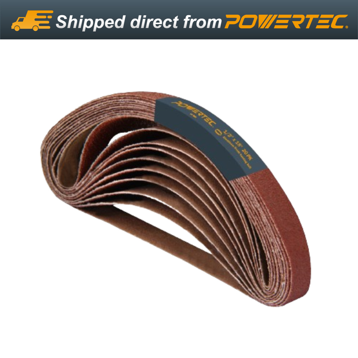 POWERTEC 1/2 x 18″ Sanding Belts 60 Grit 20PK Aluminum Oxide Sandpaper 401806