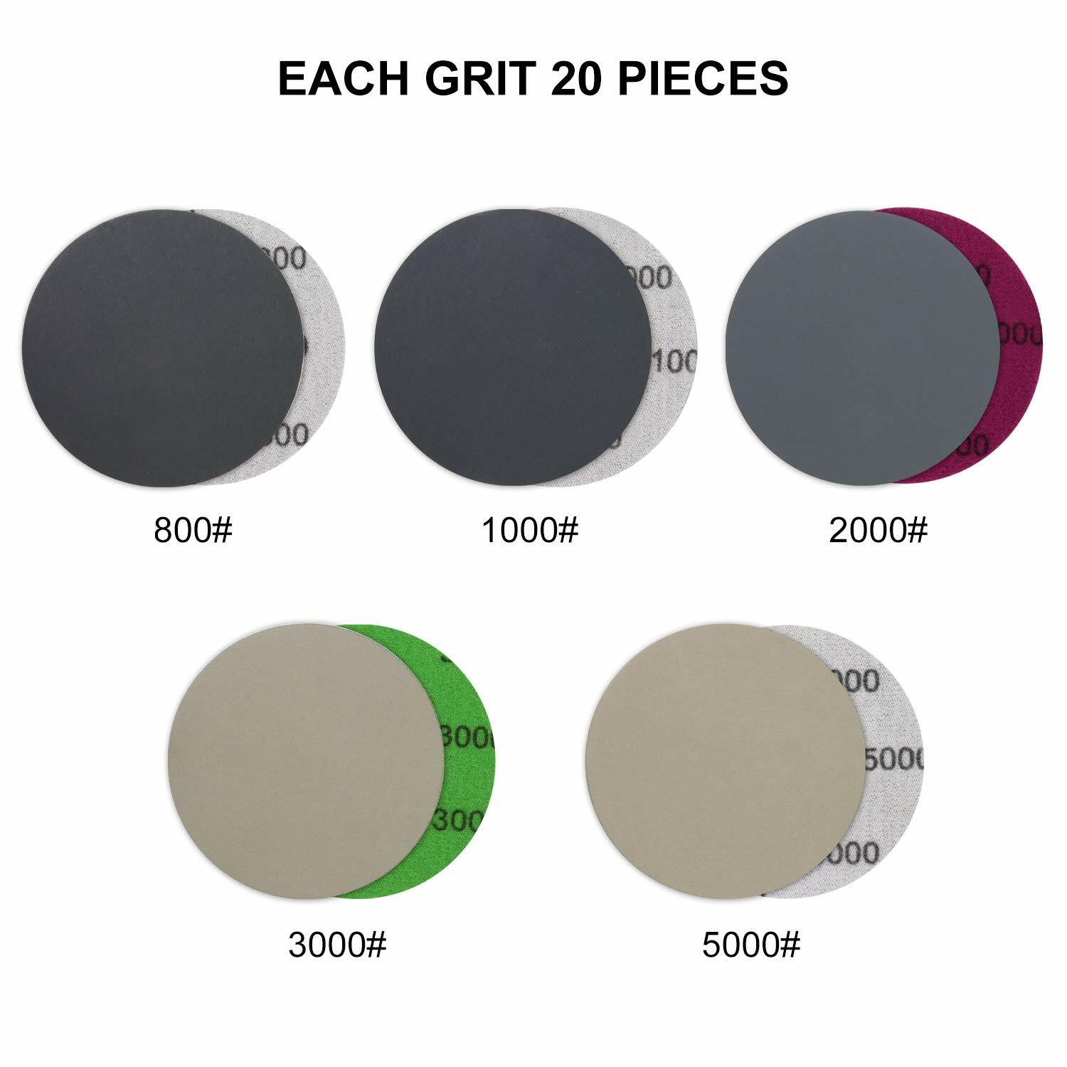 102x 3 in Sanding Discs 800-5000 Grit for Drill Wet Dry Hook Loop Sandpaper Pads
