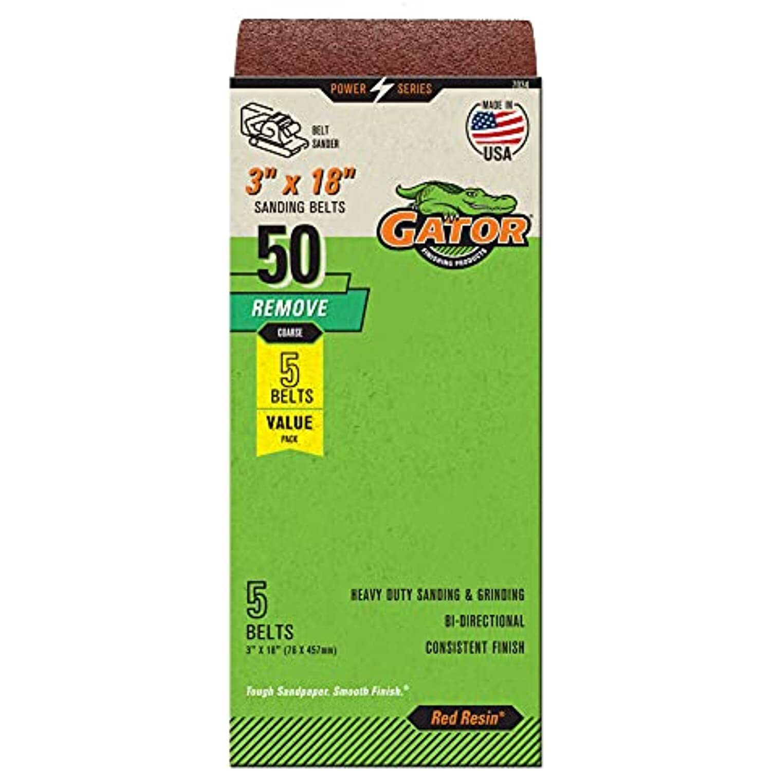 Ali Industries Gator 3″ x 18″ Red Resin Aluminum Oxide Sanding Belts, 50 Grit, 5