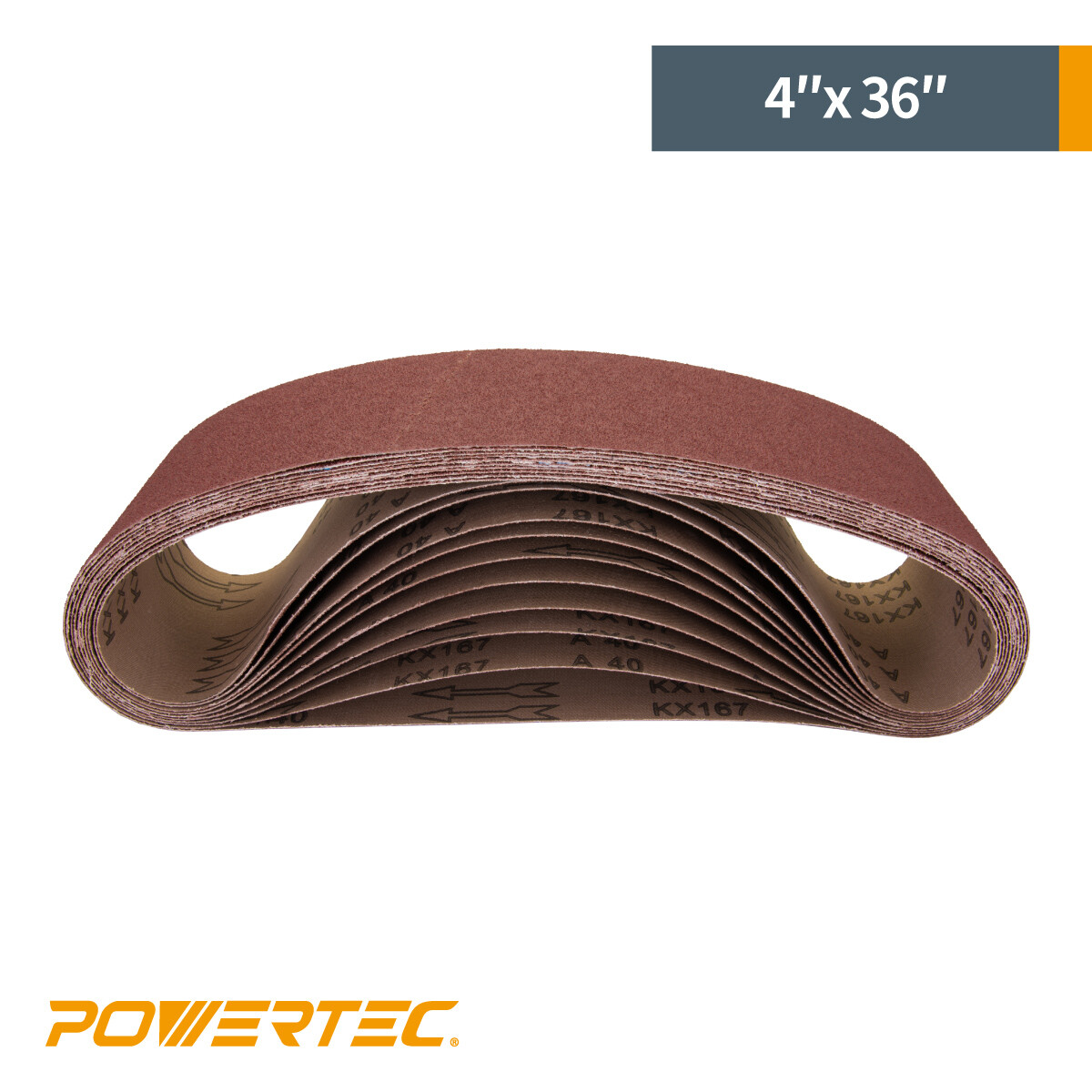 POWERTEC 60 Grit 4 x 36″ Sanding Belt Aluminum Oxide Sandpaper, 10 PK (110630)