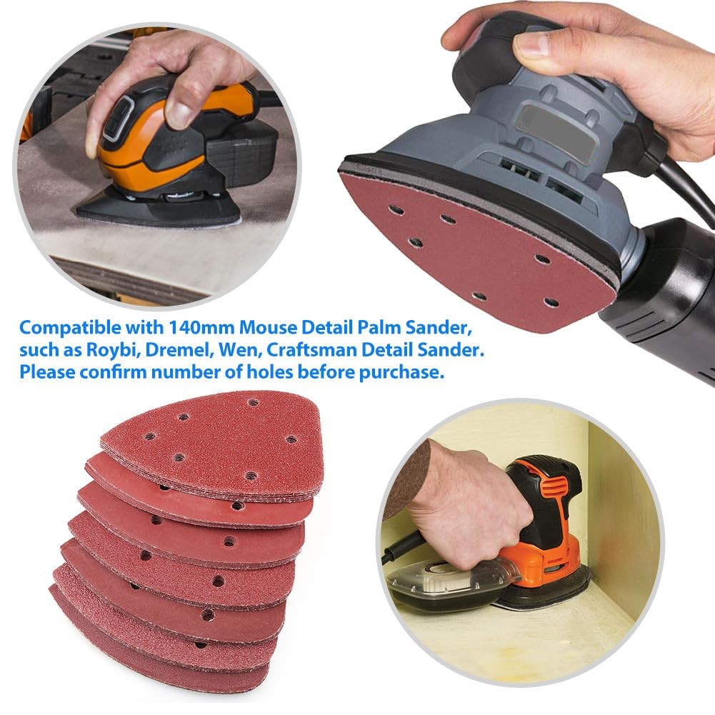 PCS Triangle Sanding Pads for Ryobi Detail Palm Sander, Assorted Grit 140mm