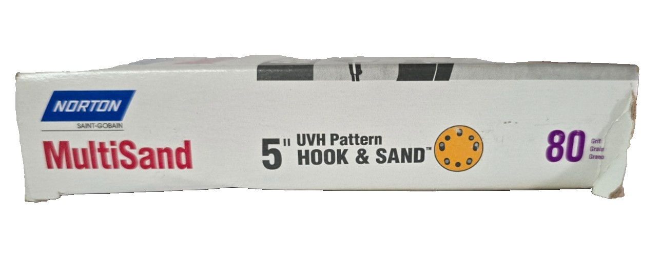5″ Hook & Loop Sanding Discs, 8 Hole, Norton, 80 Grit, #04062, 25 pack