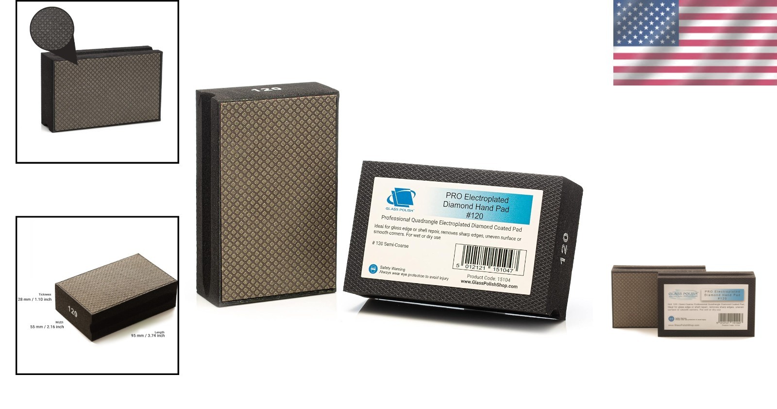 Diamond Hand Sanding Block 120 Grit for Precision Glass & Surface Finishing