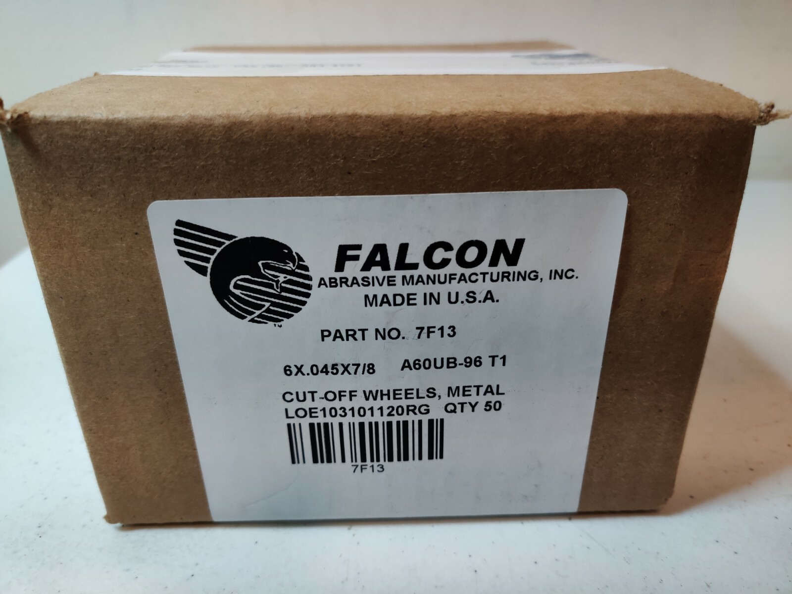 50/Pk Falcon 7F13 Cut-Off Wheel T1 6 Inch X .045 Inch X 7/8 Inch A60UB-96