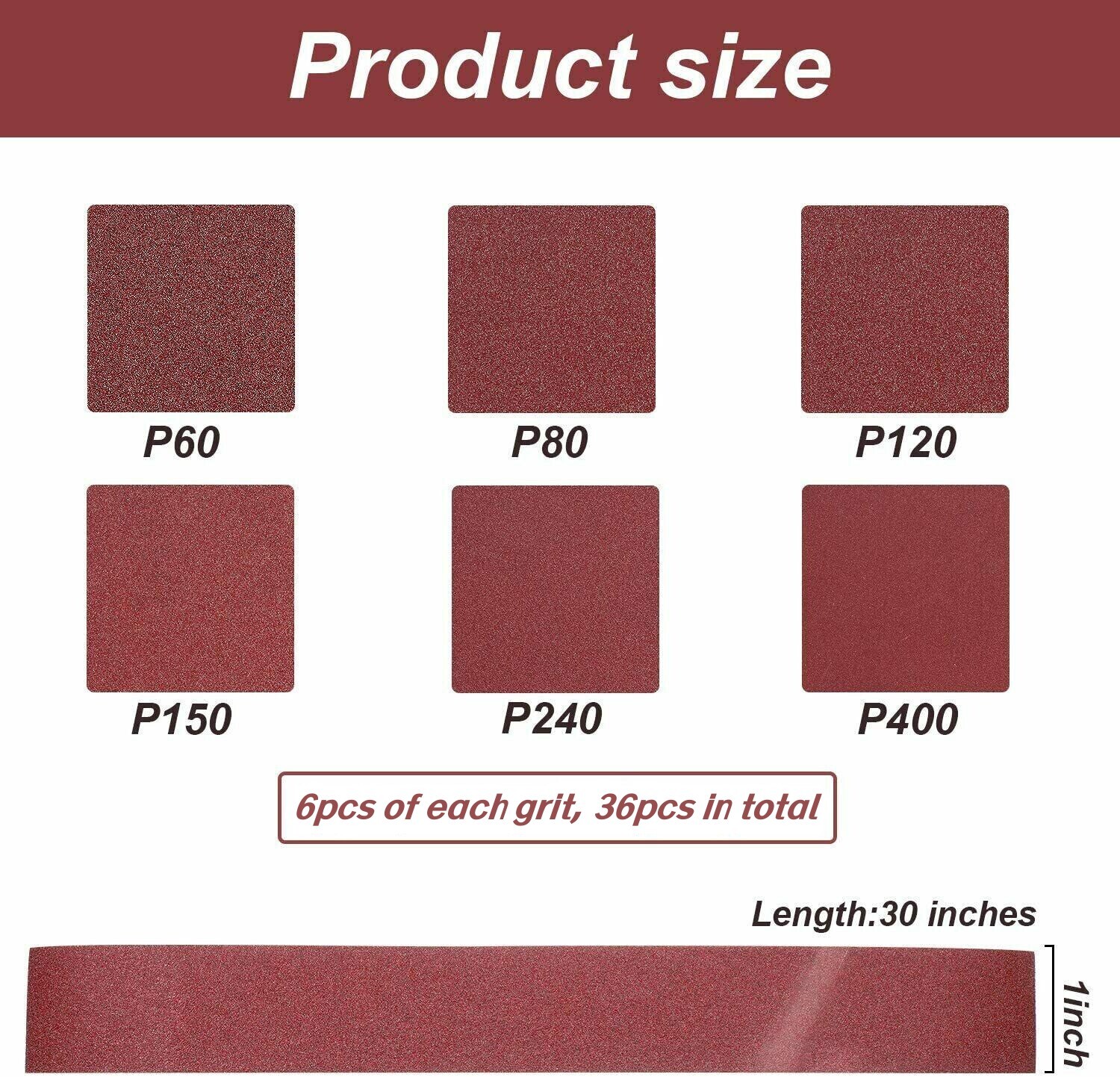 36pcs 1 x 30 inch Sanding Belt 60 80 120 150 240 400 Grit Sander Belts Sandpaper