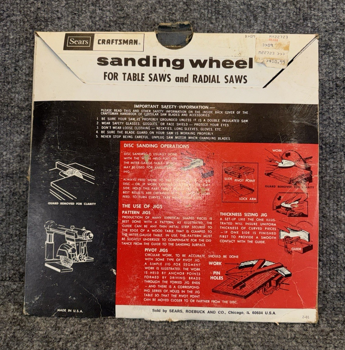 Vintage Sears Craftsman 10” Sanding Wheel Disc 22273 5/8 Arbor USA