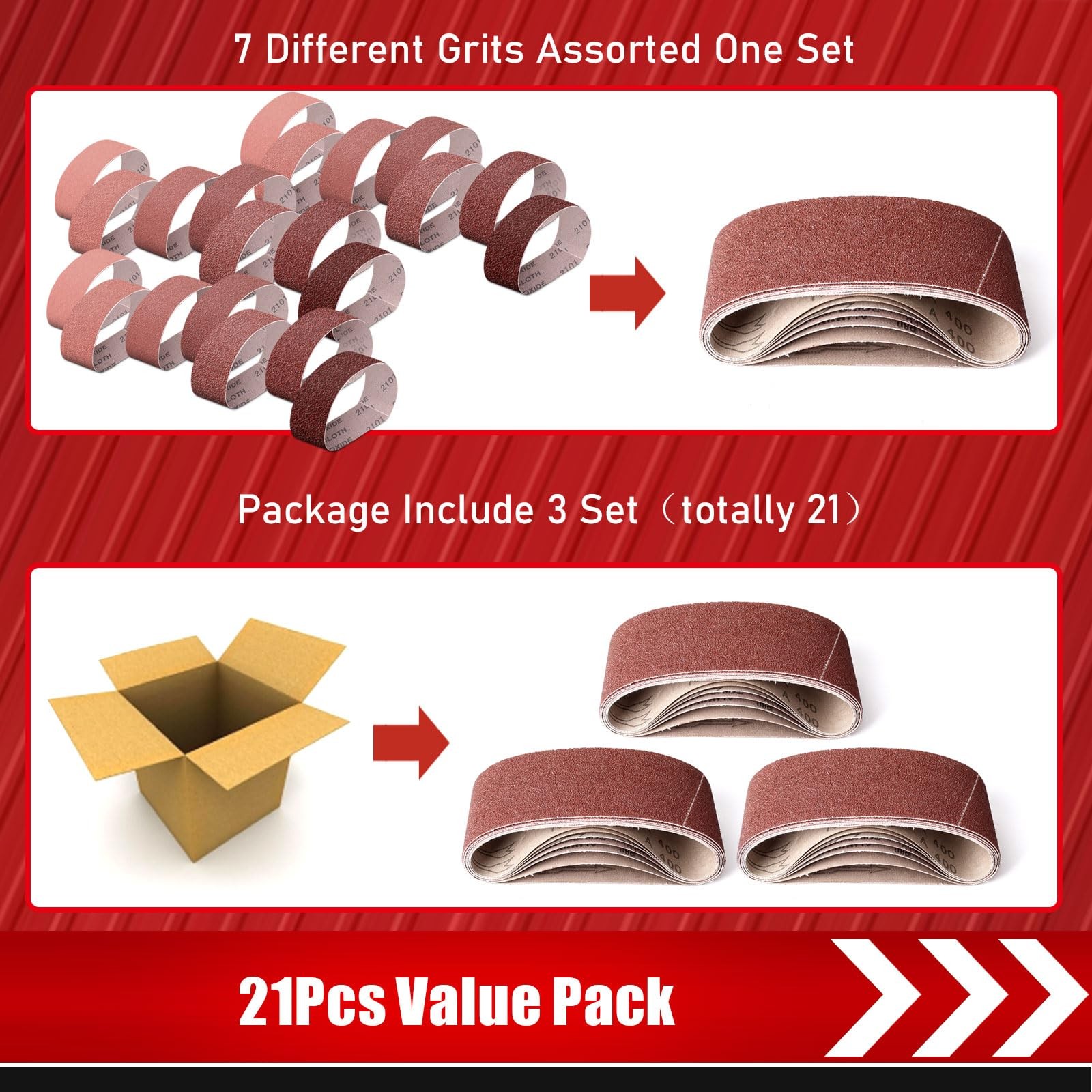 21 Pack 3 x 21 Inch Sanding Belts, 3×21 Belt Sander Sanding Belts 40/60/80/12…