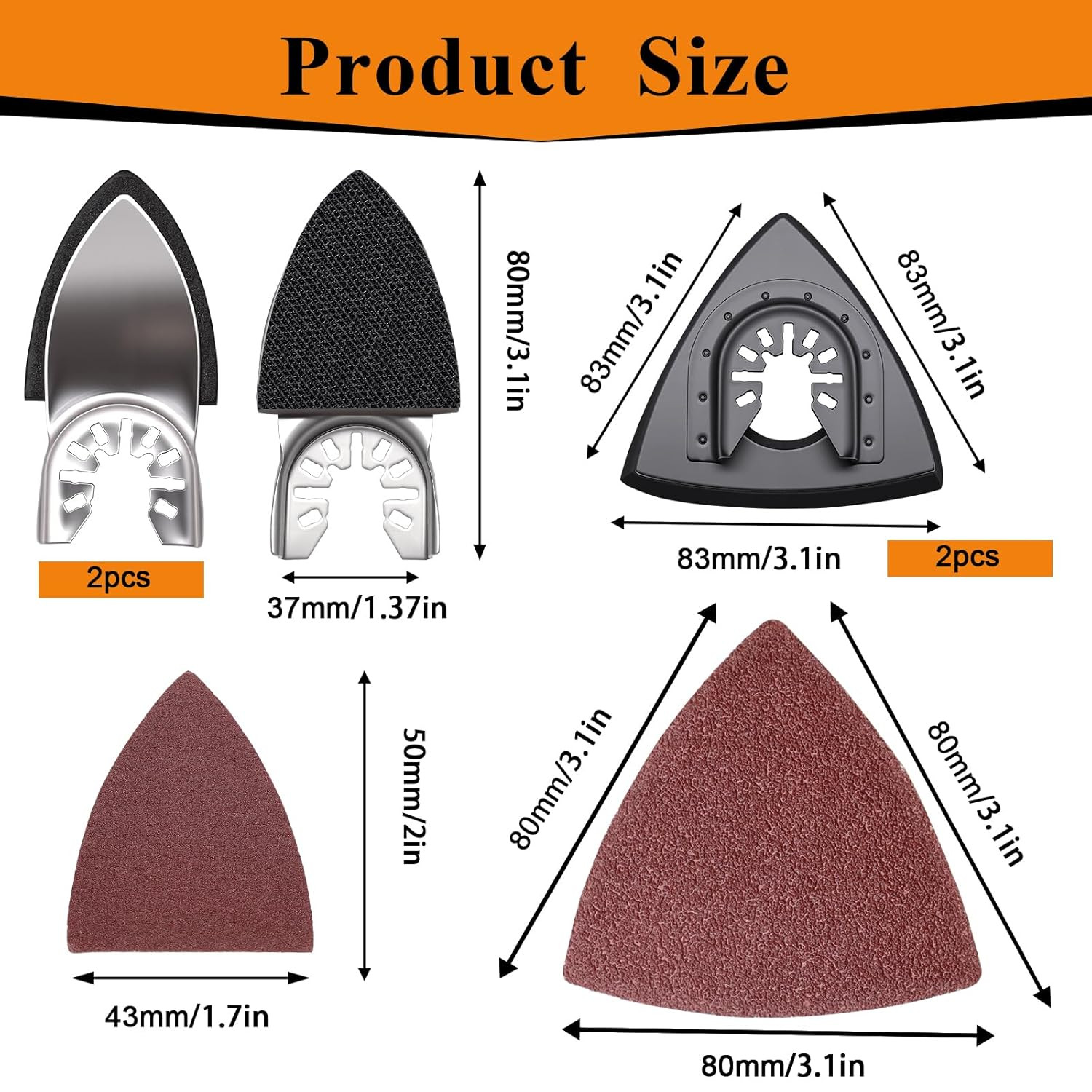 114Pcs Oscillating Tool Sanding Pads Kit 2Pcs Triangle Sanding Pads and 2Pcs Fin