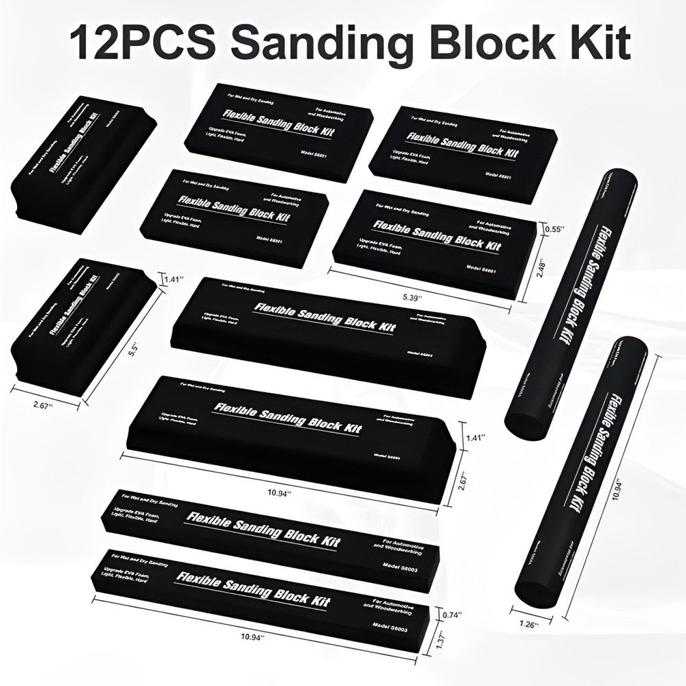 12x Sanding Block Kit Flexible EVA Wet Dry Sanding Blocks for Auto Body Woodwork