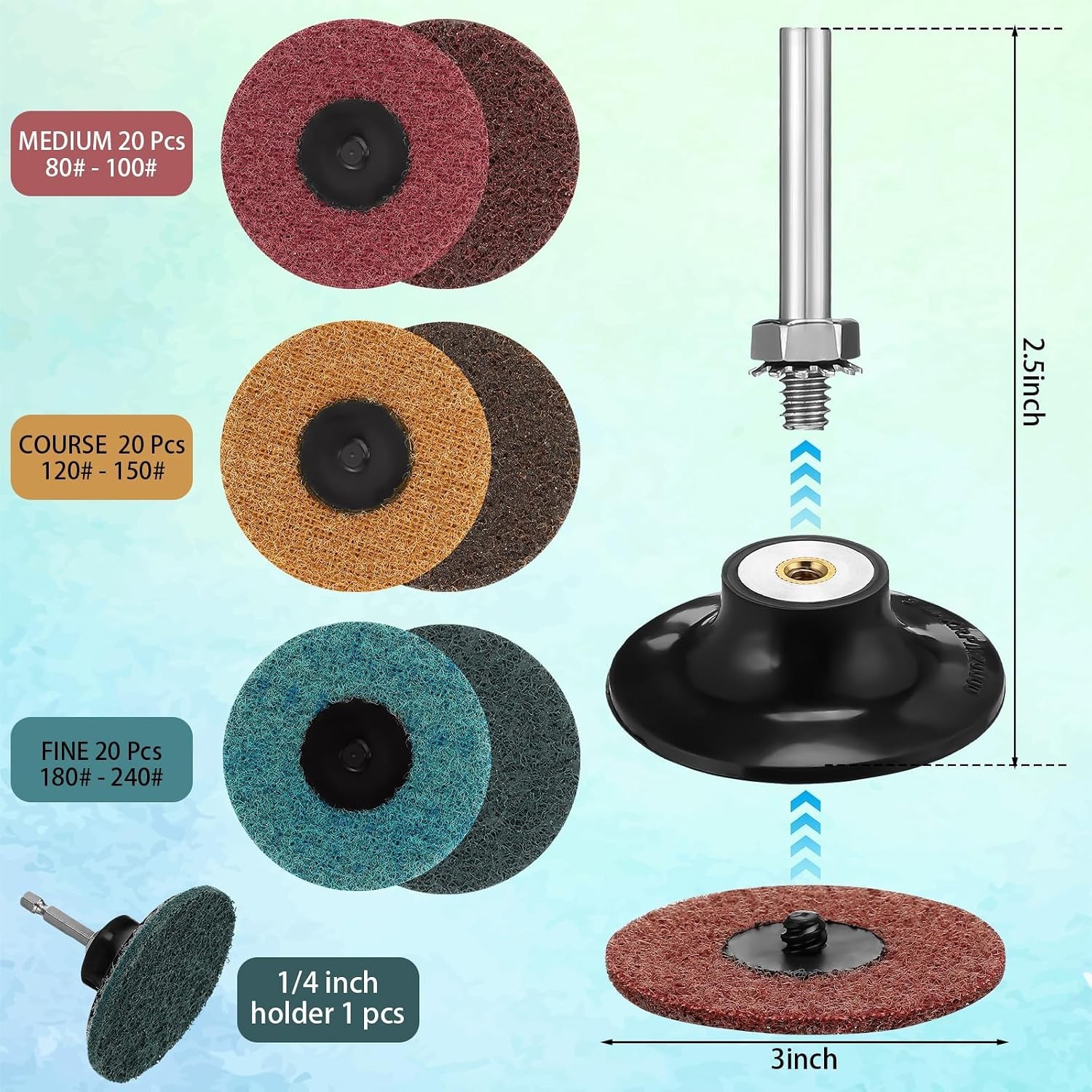 60 Pcs 3 Inch Lock Sanding Discs Surface Conditioning Disc with 1/4″ Holder f…