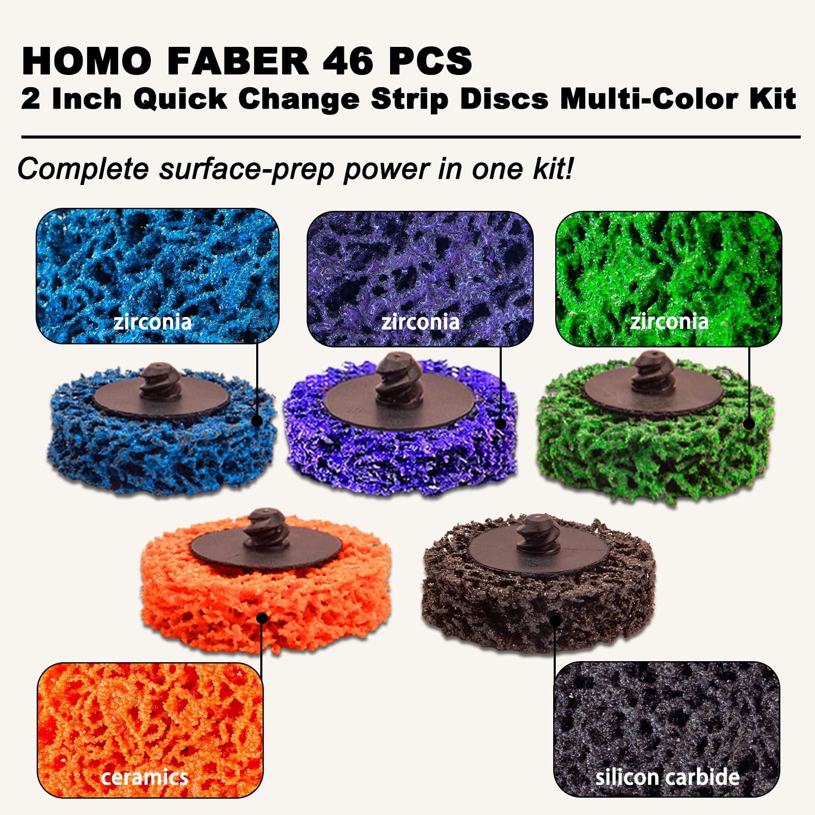 HOMO FABER 46 PCS 2 Inch Quick Change Strip Discs Multi-Color Kit – Paint &…