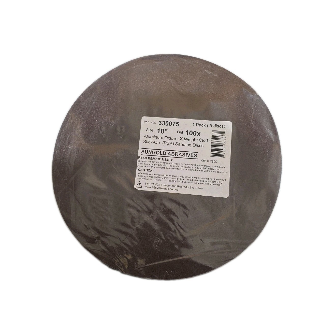 330075 100 Grit PSA Stick-On Sanding Discs 5 Pack 10 inch for Stationary