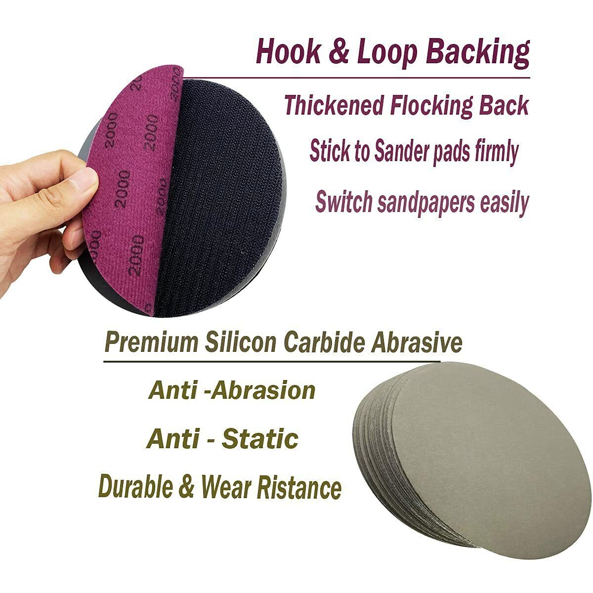 6inch Hook Loop Sanding Discs Wet Dry Sandpaper 600 800 1000 1500 2000 3000 Grit