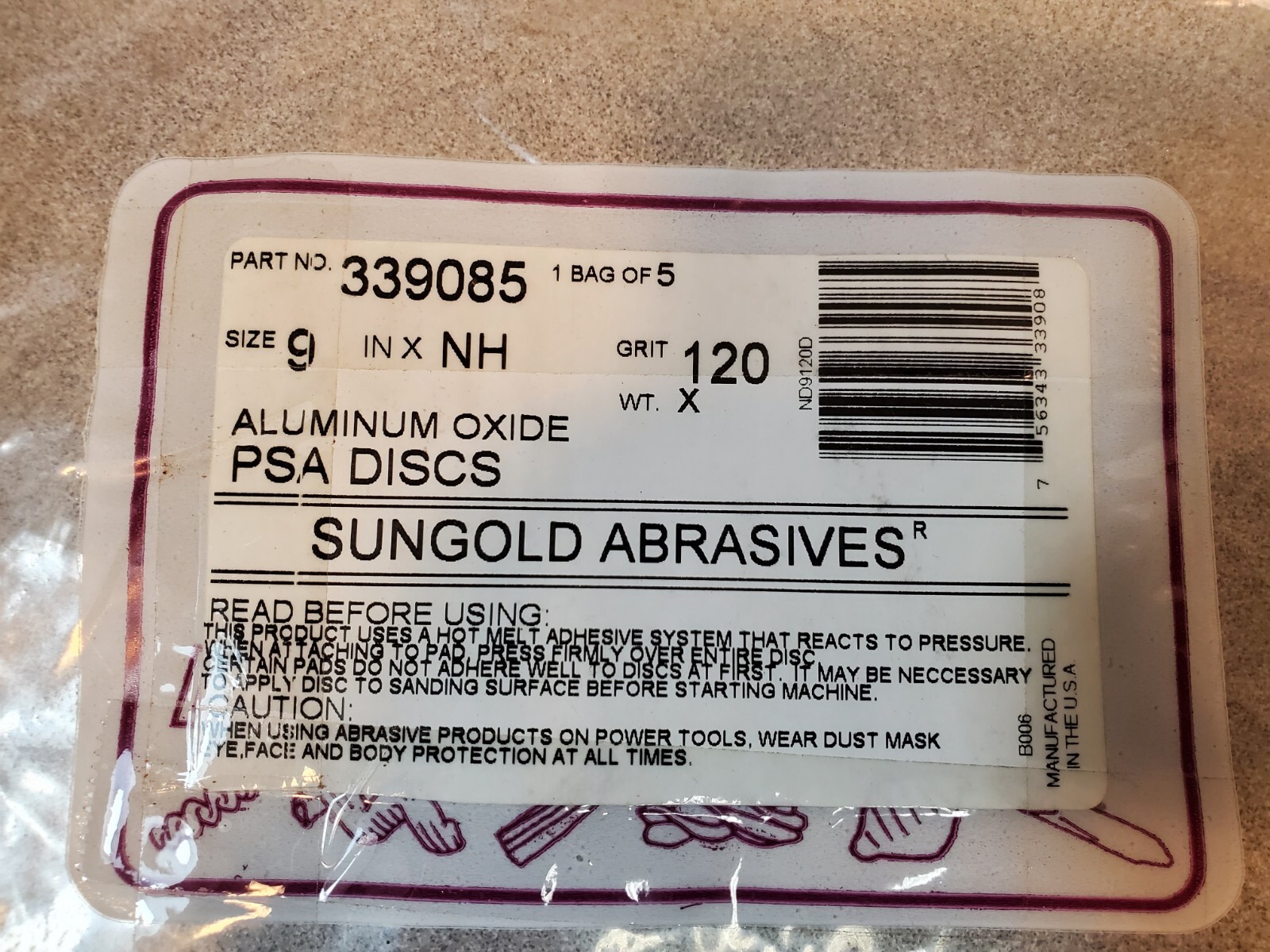 5 Sungold Abrasives 339085 PSA Sanding Discs, Aluminum Oxide, 9 in, 120 grit