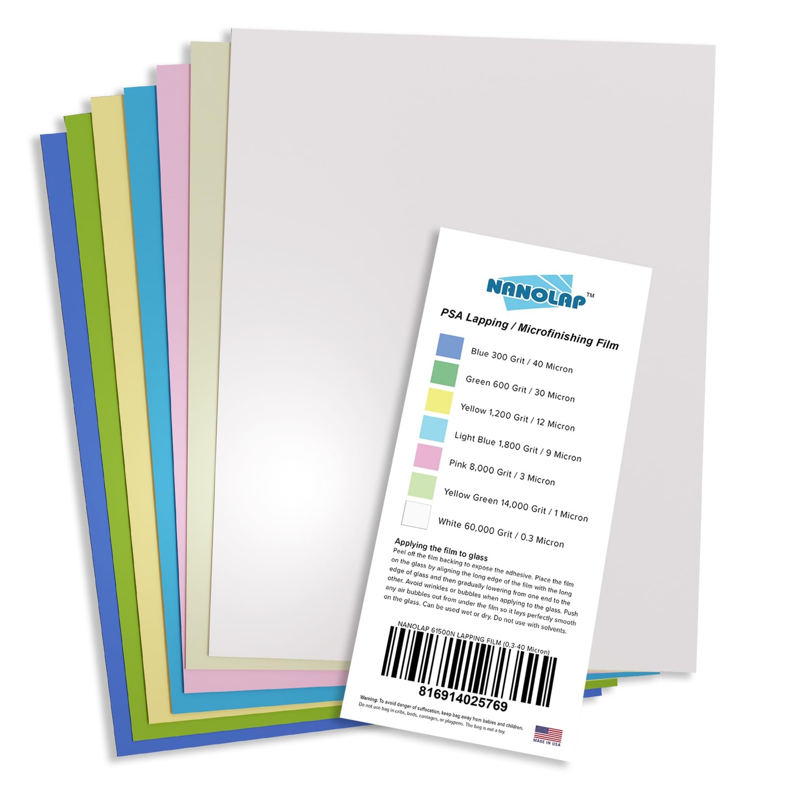PSA Lapping Film, 7 Piece Pressure Sensitive Adhesive Polishing Paper, 8-1/2”…