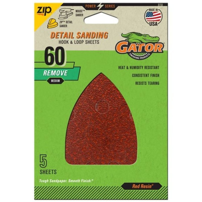 Gator 3733 Sanding Sheet, 3-1/2 in W, 5 in L, 60 Grit, Coarse, Aluminum Oxide Ab