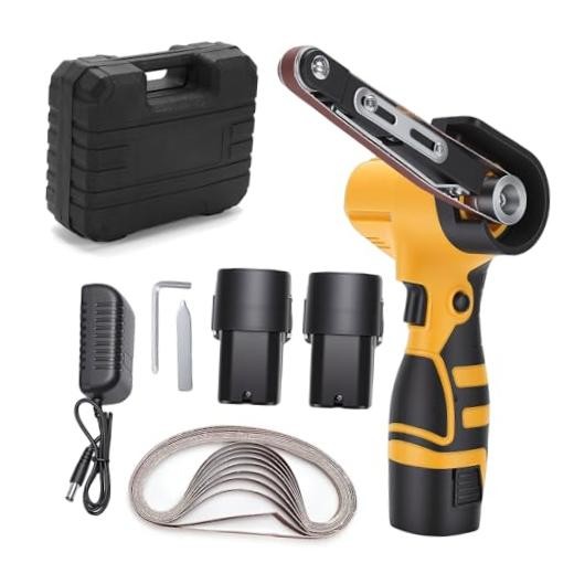 Cordless Belt Sander, 16.8V Mini Hand Held Belt Sander | 2pcs Battery, CVT,