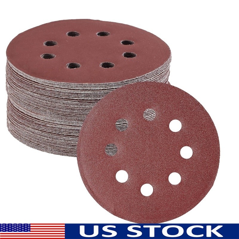 5 Inch Sanding Discs 30 Pack Assorted Grits 40 80 120 220 320 600 8 Hole New