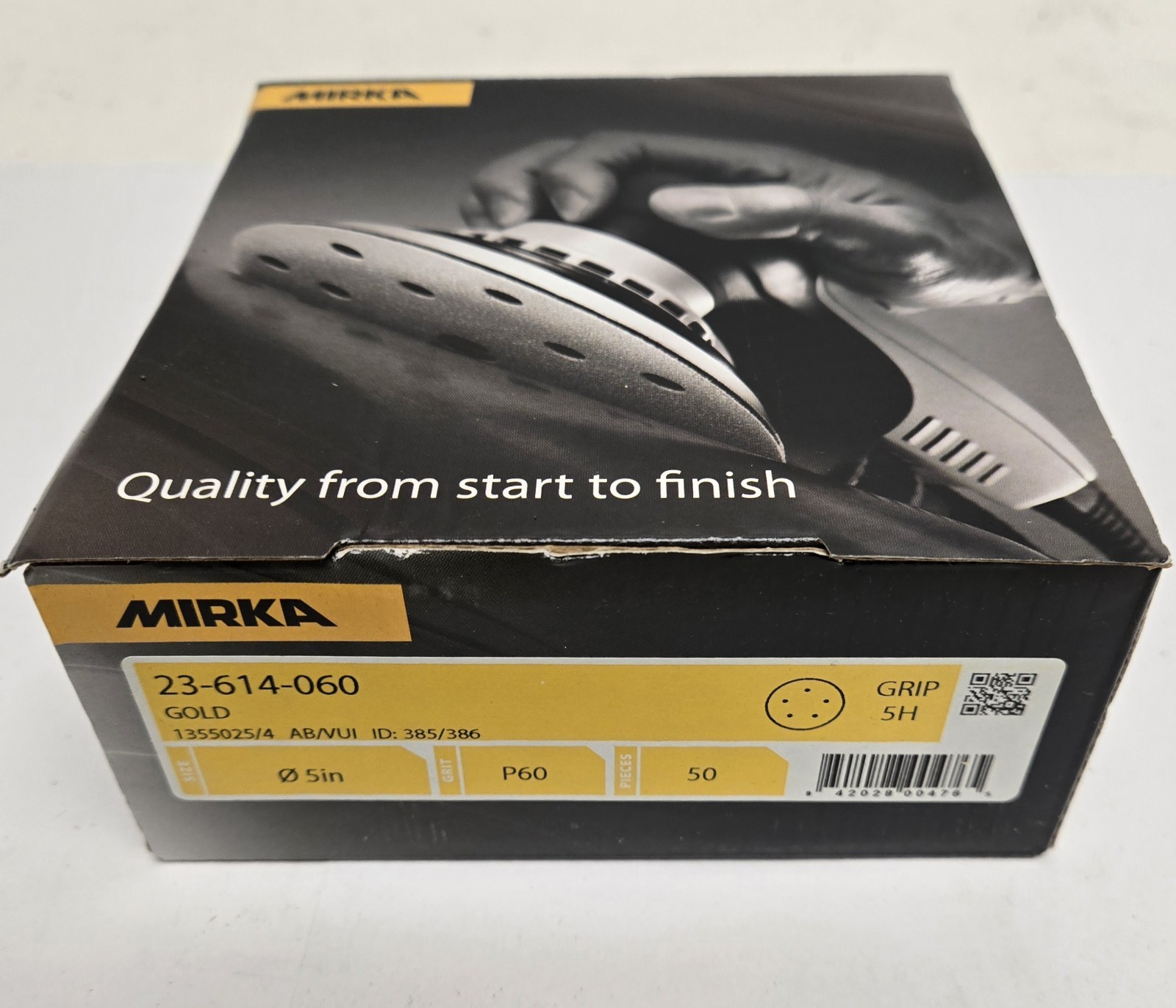 MIRKA SANDING DISCS 23-614-060. 5″ GOLD, 5 HOLE, P60 GRIT. BOX OF 50.