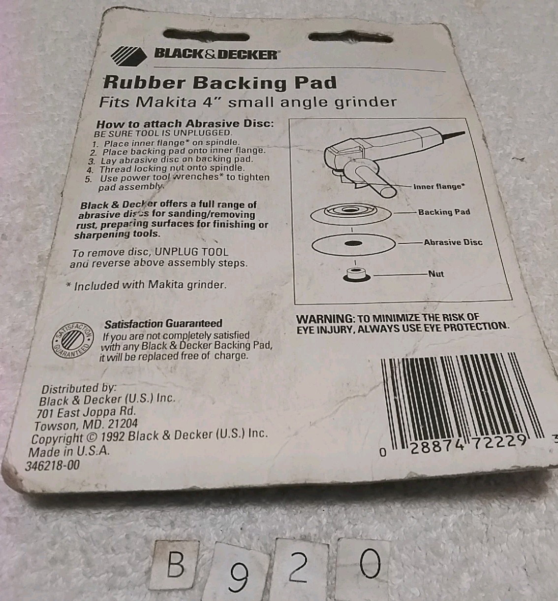 BLACK&DECKER 72-229 4″-M10×1.25 RUBBER BACKING PAD