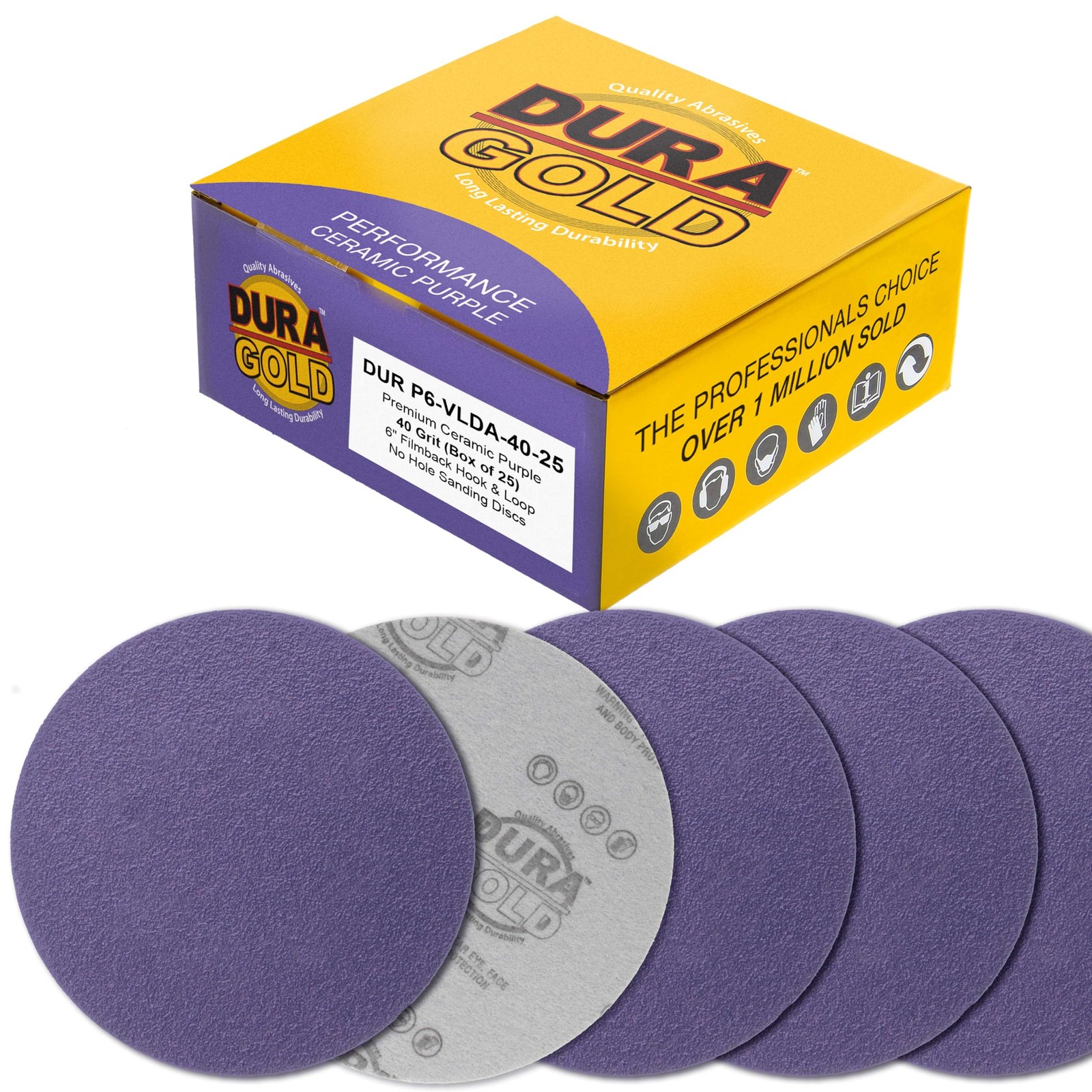 Dura-Gold Premium 40 Grit 6″ Purple Film Ceramic Sanding Discs, 6″,