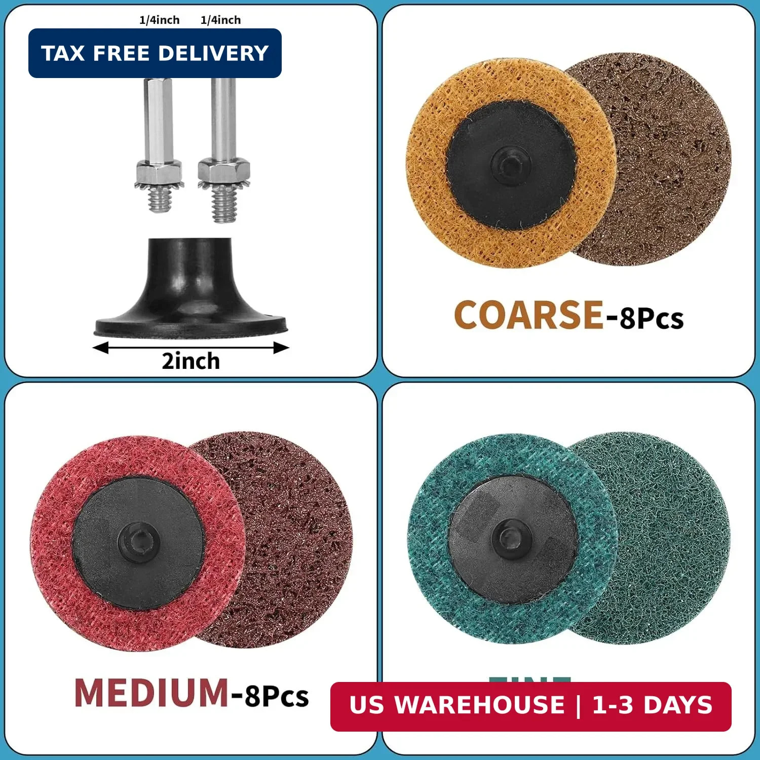 25Pcs 2 inch Quick Change Sanding Discs Set (Fine Medium Coarse) Roll Lock Discs