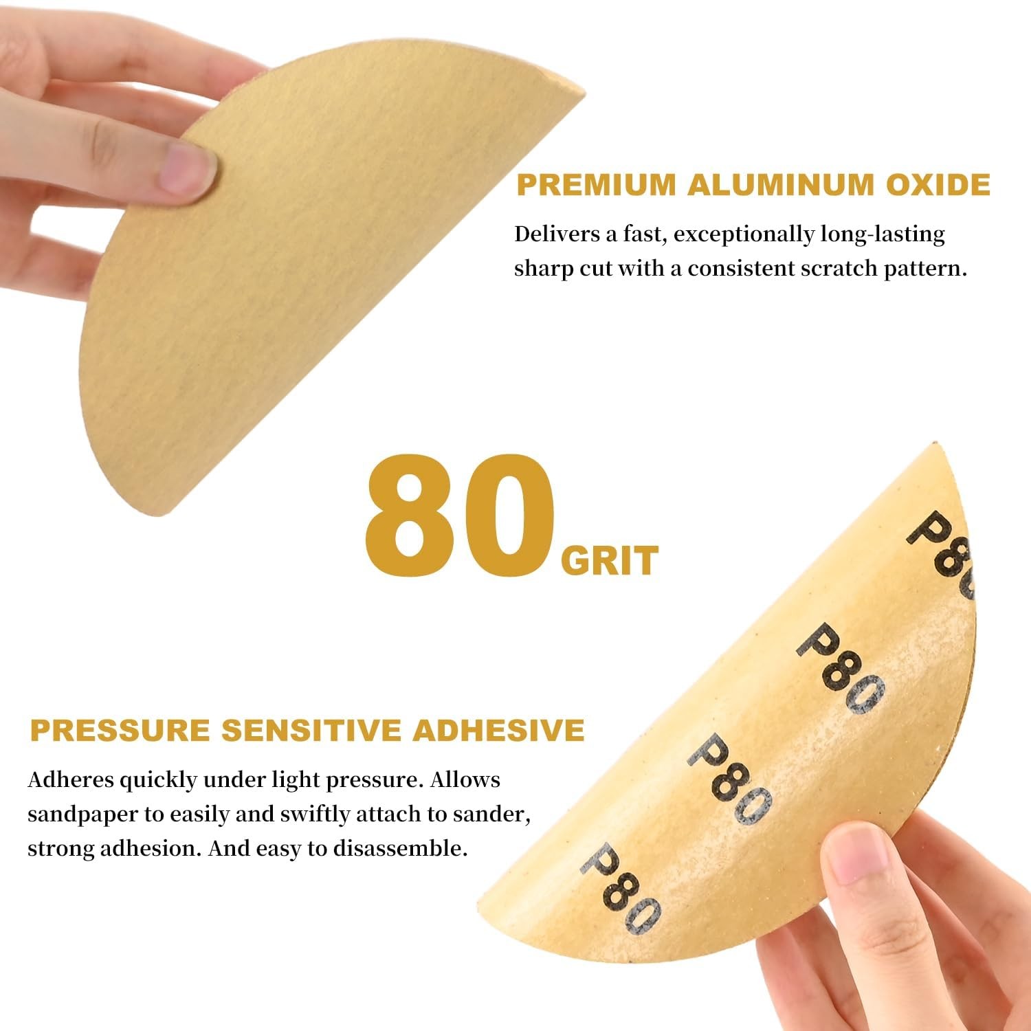 BELINOVA 100PCS 6 inch PSA Sanding Discs 80 Grit Self 80 Grit, 80 Grit-yellow