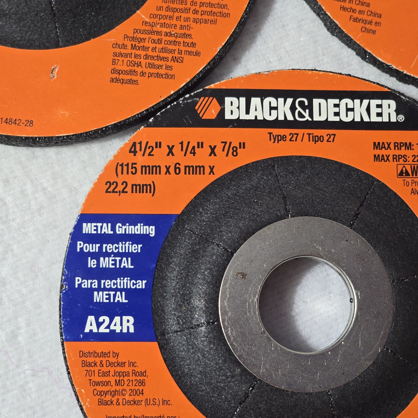 BLACK+DECKER Type 27 Metal Grinding Wheel 4-1/2in x 1/4in x 7/8in A24R 3pk
