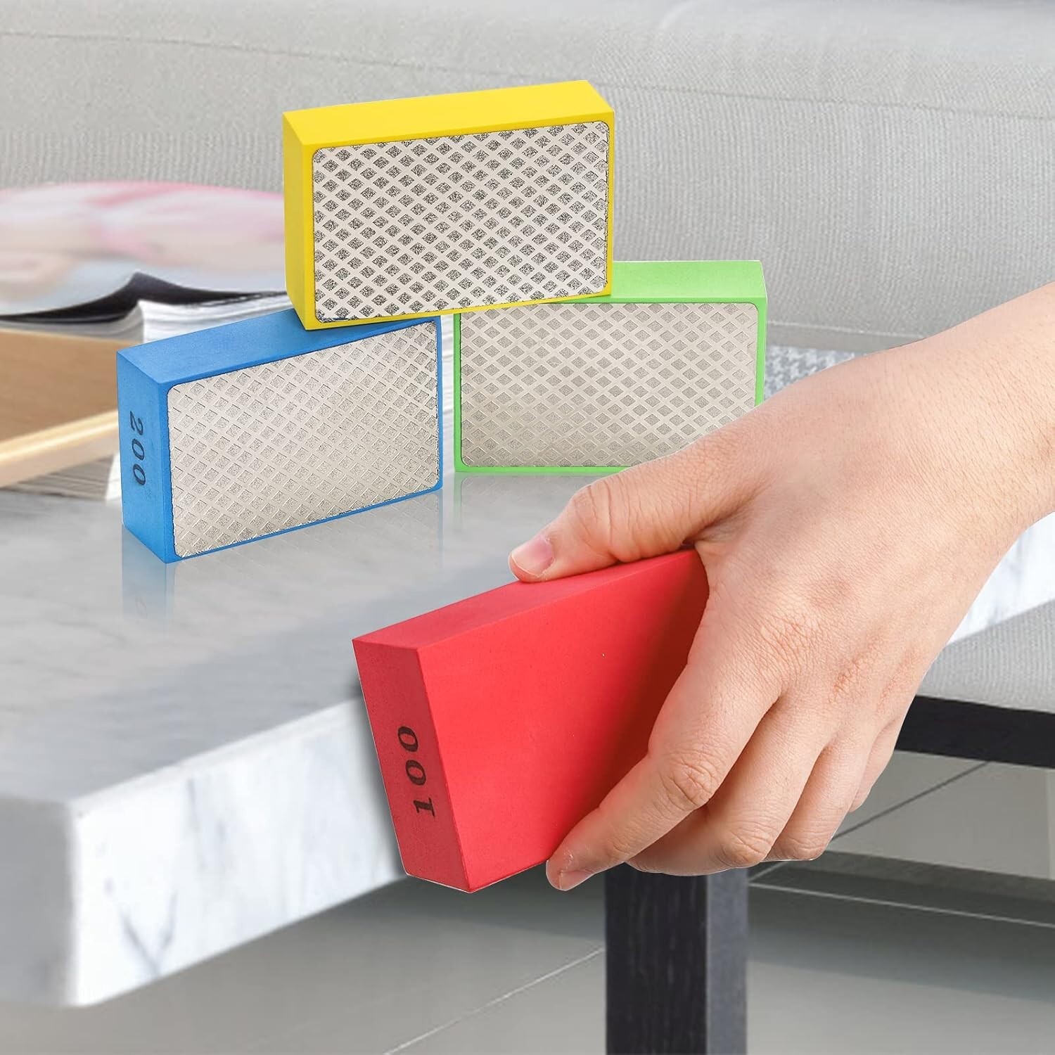4 Pack Diamond Hand Polishing Pads, Hand Sanding Blocks Sandpaper Sponge Tile…