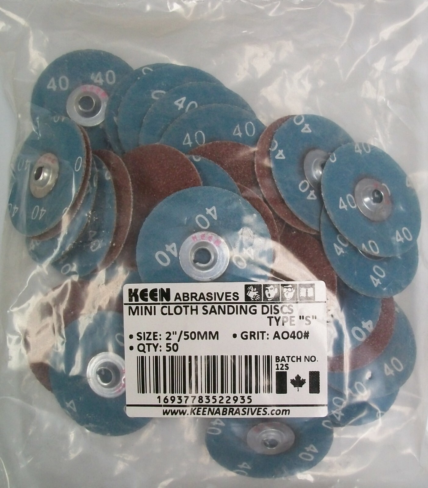 2″ Clip On Type S Loc Sanding Disc, 40 Grit, AO, Keen , 50pc