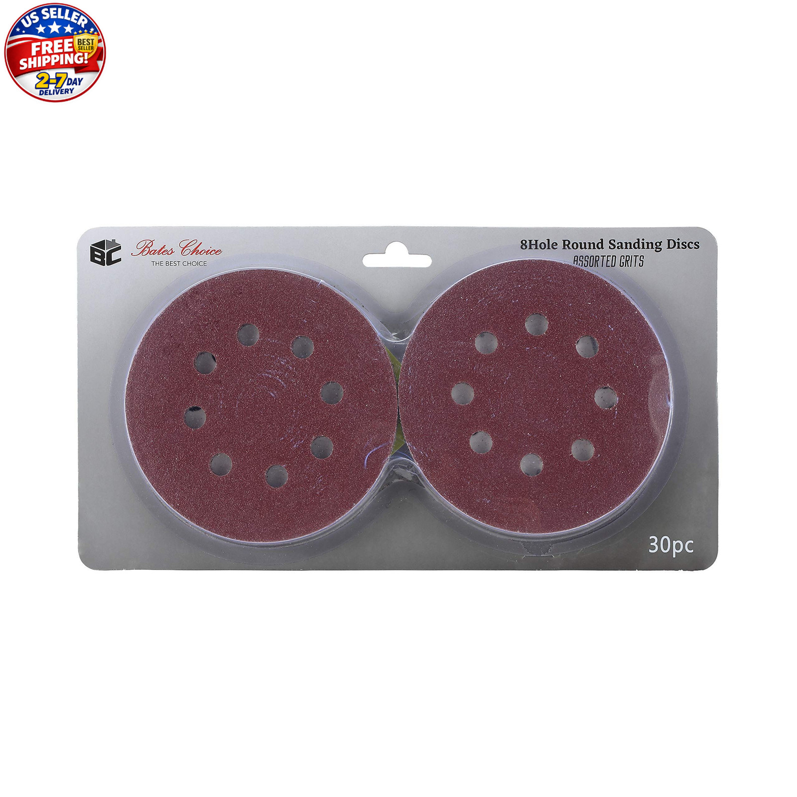 30 Pack 5 Inch 8 Hole Hook and Loop Sanding Discs Assorted Grit Orbital Sander