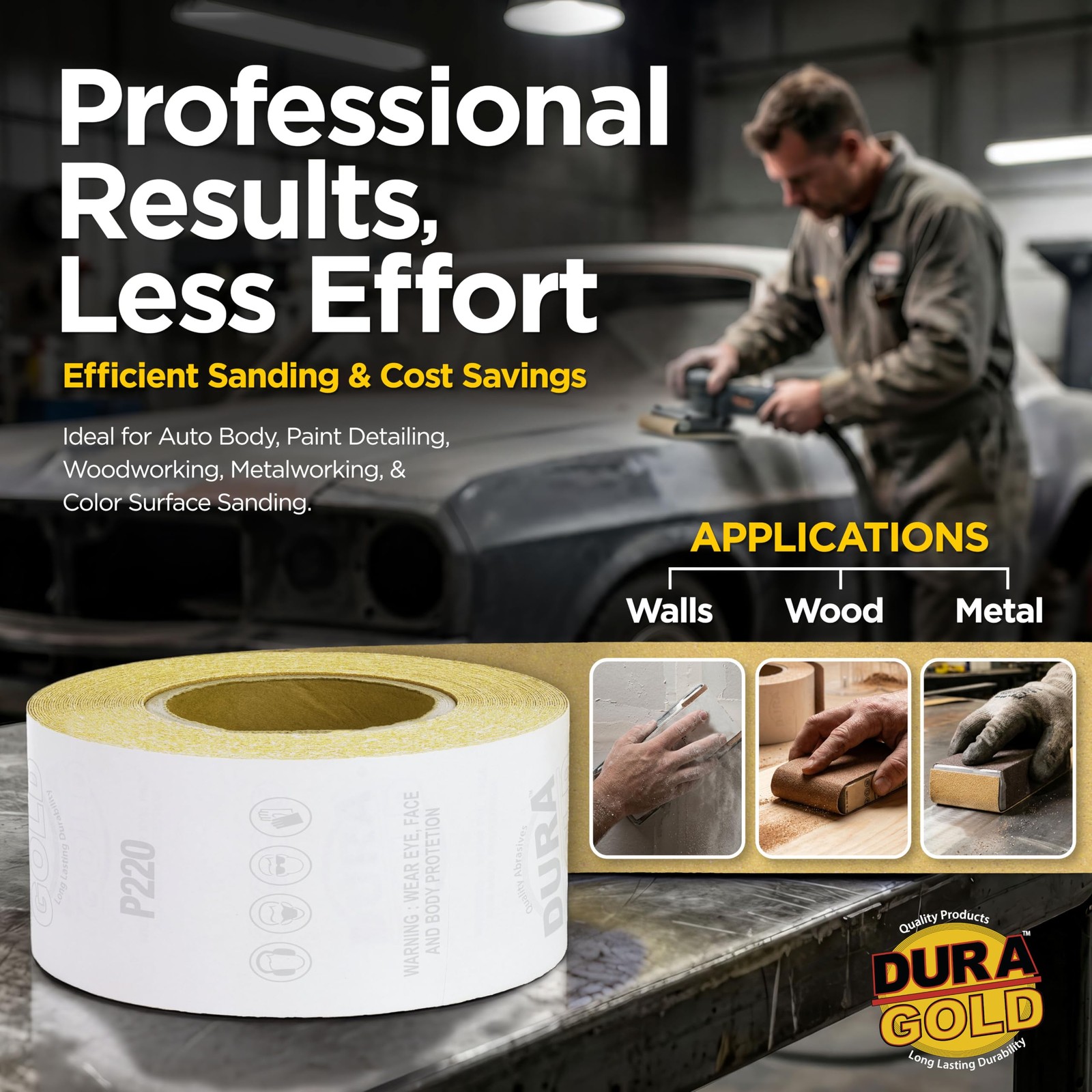 Dura-Gold Premium Gold 220 Grit PSA Longboard Sandpaper, 20 220-Grit,