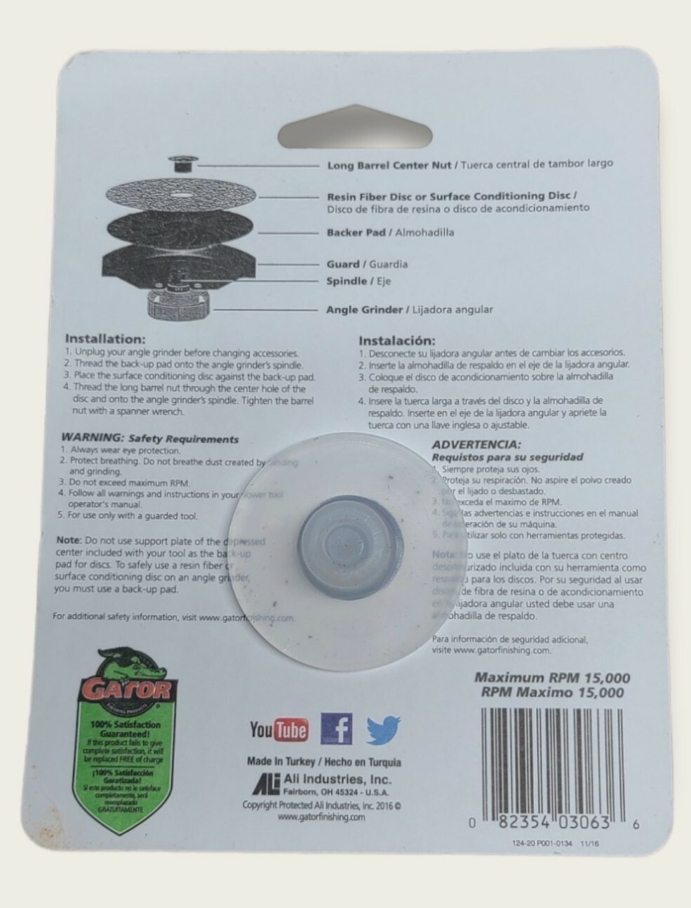 Lot Of 3 Packs Gator #3063 4” Abrasive Fiber Discs 36 Grit (3 Per Pack)
