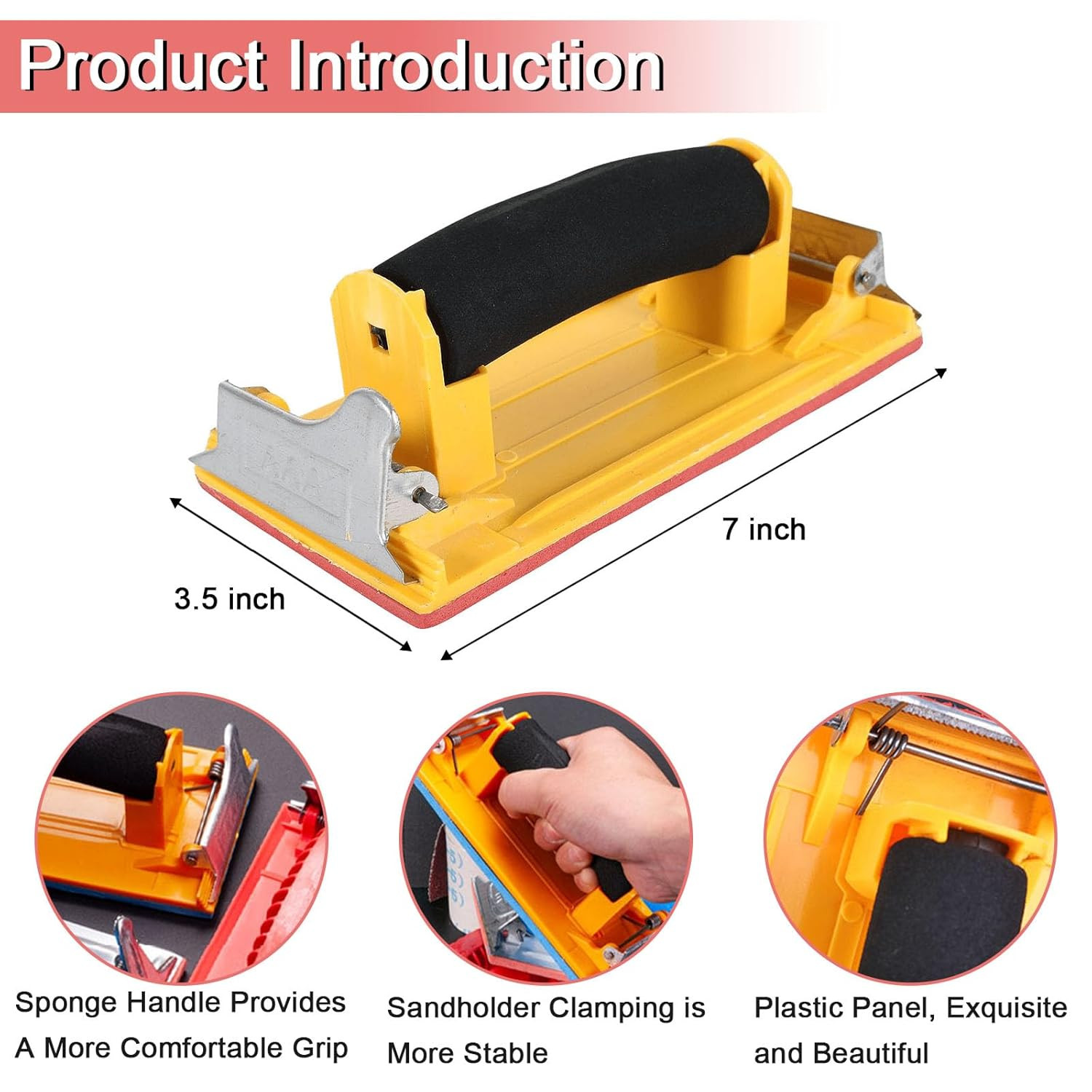 Hand Sander, Sandpaper Holder with Sponge Handle, 7 X 3.5 Inch Manual Hand Sandi