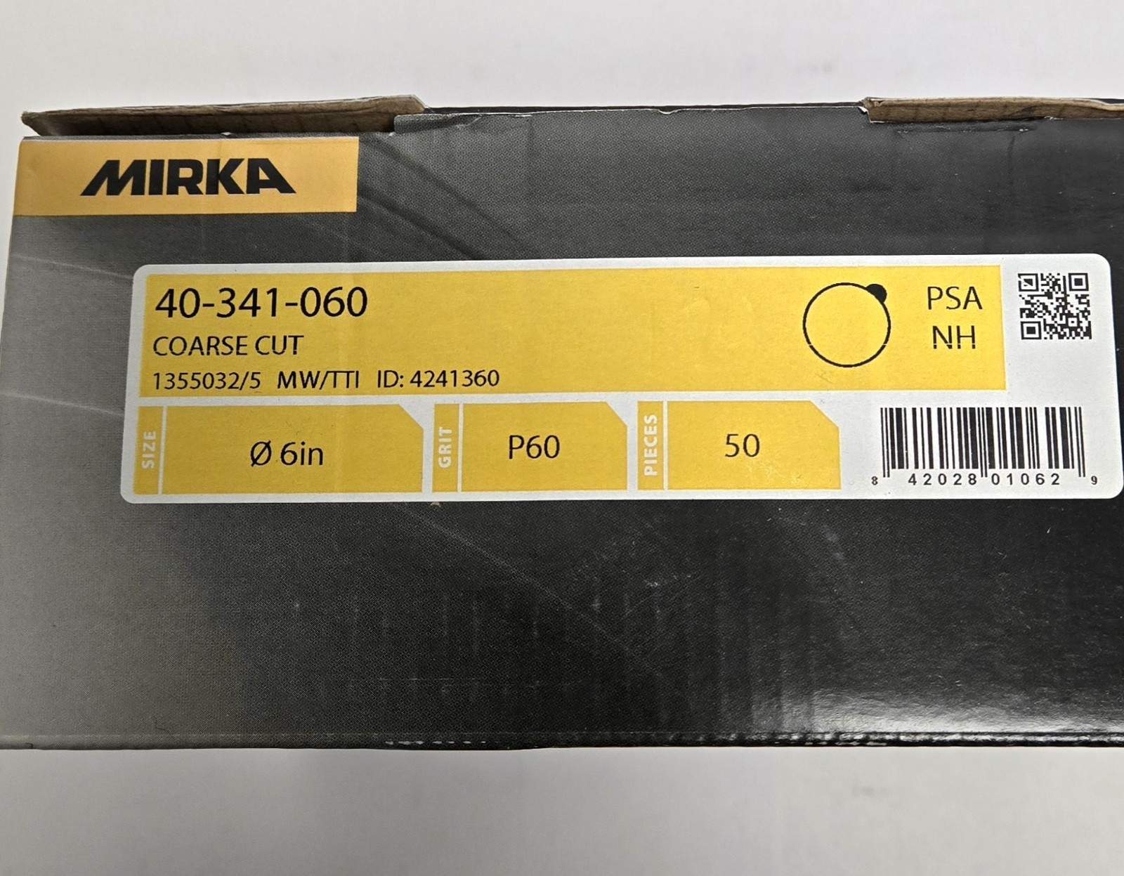 MIRKA SANDING DISCS 40-341-060. 6″ COURSE CUT, P60 GRIT. BOX OF 50.