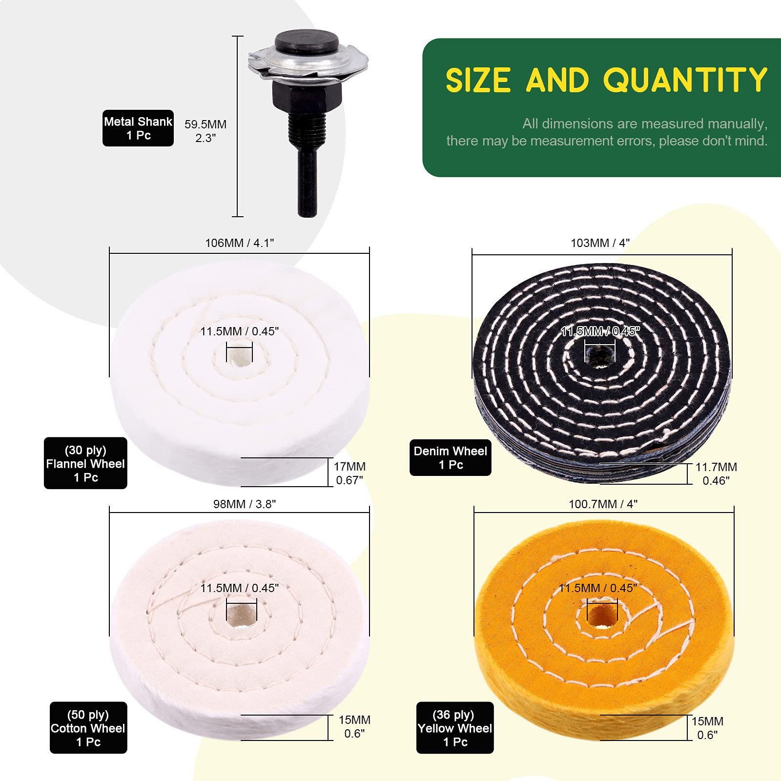 Buffing Polishing Wheel Kit W/ Compounds For Bench Grinder 1/2″ Arbor 8PC 4″