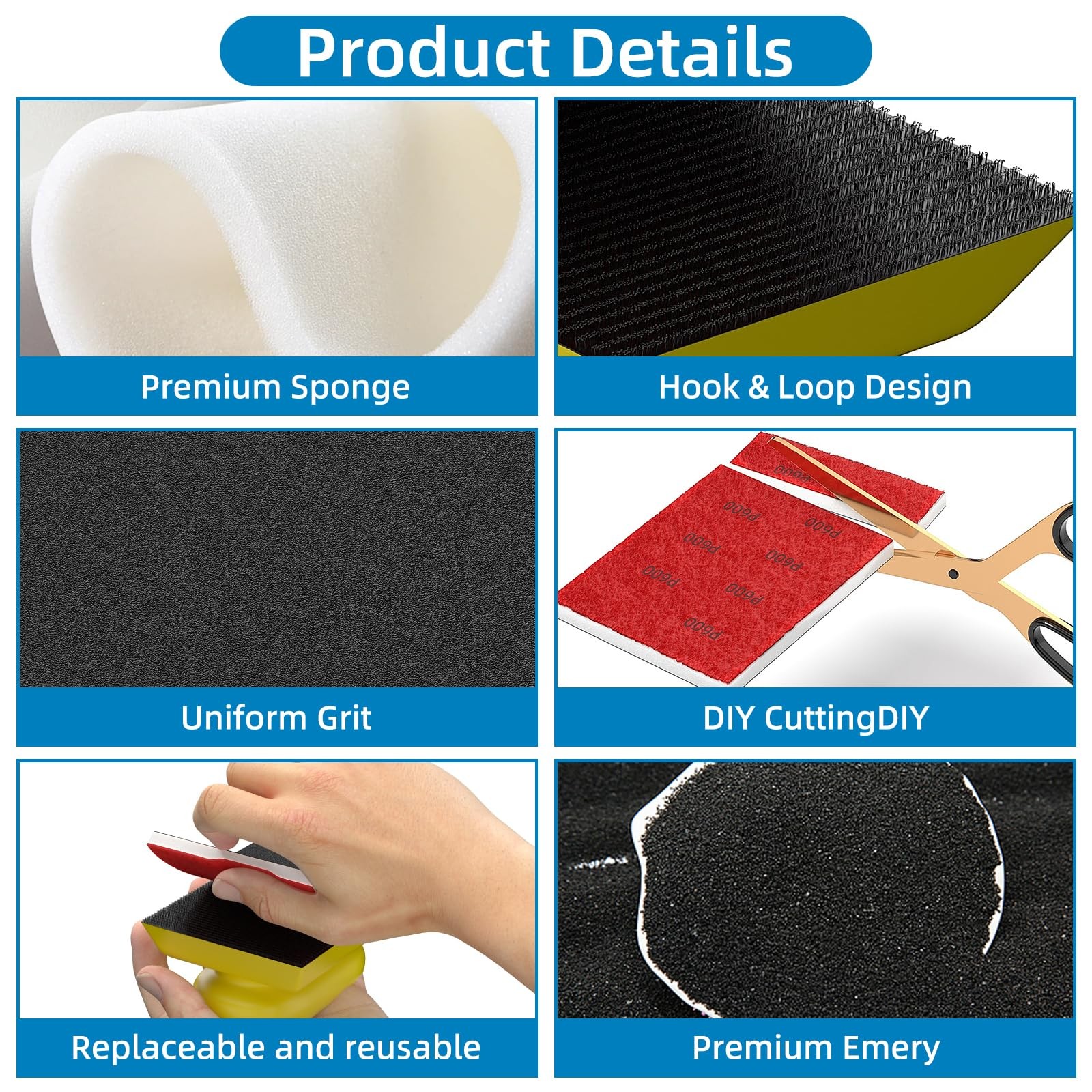 Sanding Sponge Set Reusable 3×4 Inch Wet Dry Foam Blocks Wood Furniture Metal