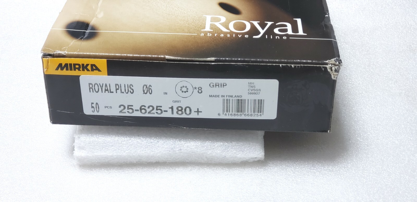 50pcs Mirka Royal Plus 25-625-180 6″ 8 Hole 180 Grit Hook and Loop Sanding Discs