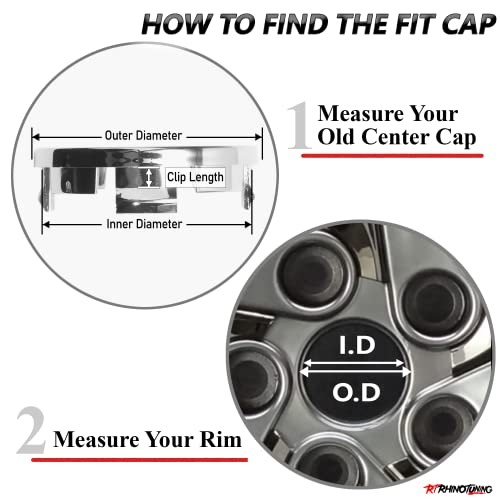 RT 4pcs 2.5in Wheel Center Caps OD: 64.5mm / 2.54″, ID: 58mm / 2.28″ Chrome