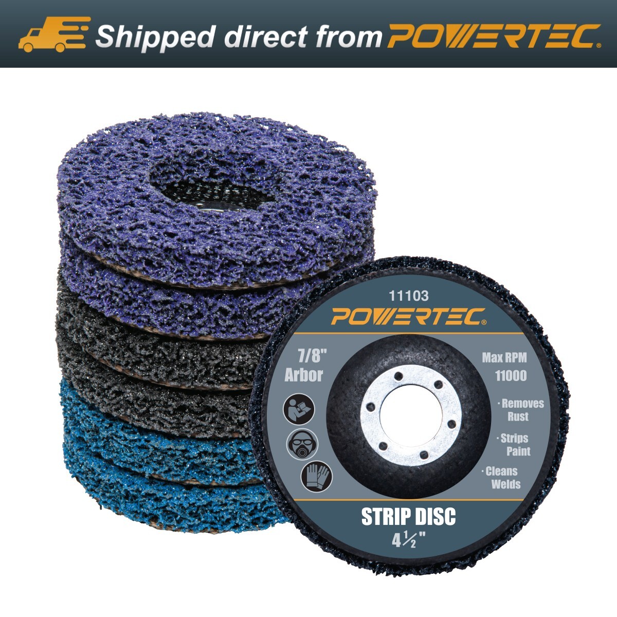 POWERTEC 4-1/2 Inch Strip Discs for Angle Grinder 6-Pack, 7/8″ Arbor Stripping
