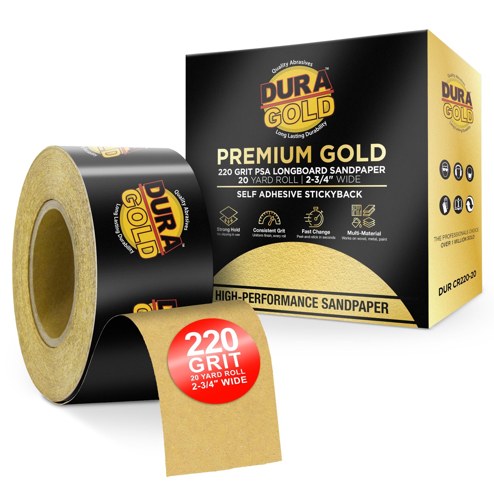 Dura-Gold Premium Gold 220 Grit PSA Longboard Sandpaper, 20 220-Grit,