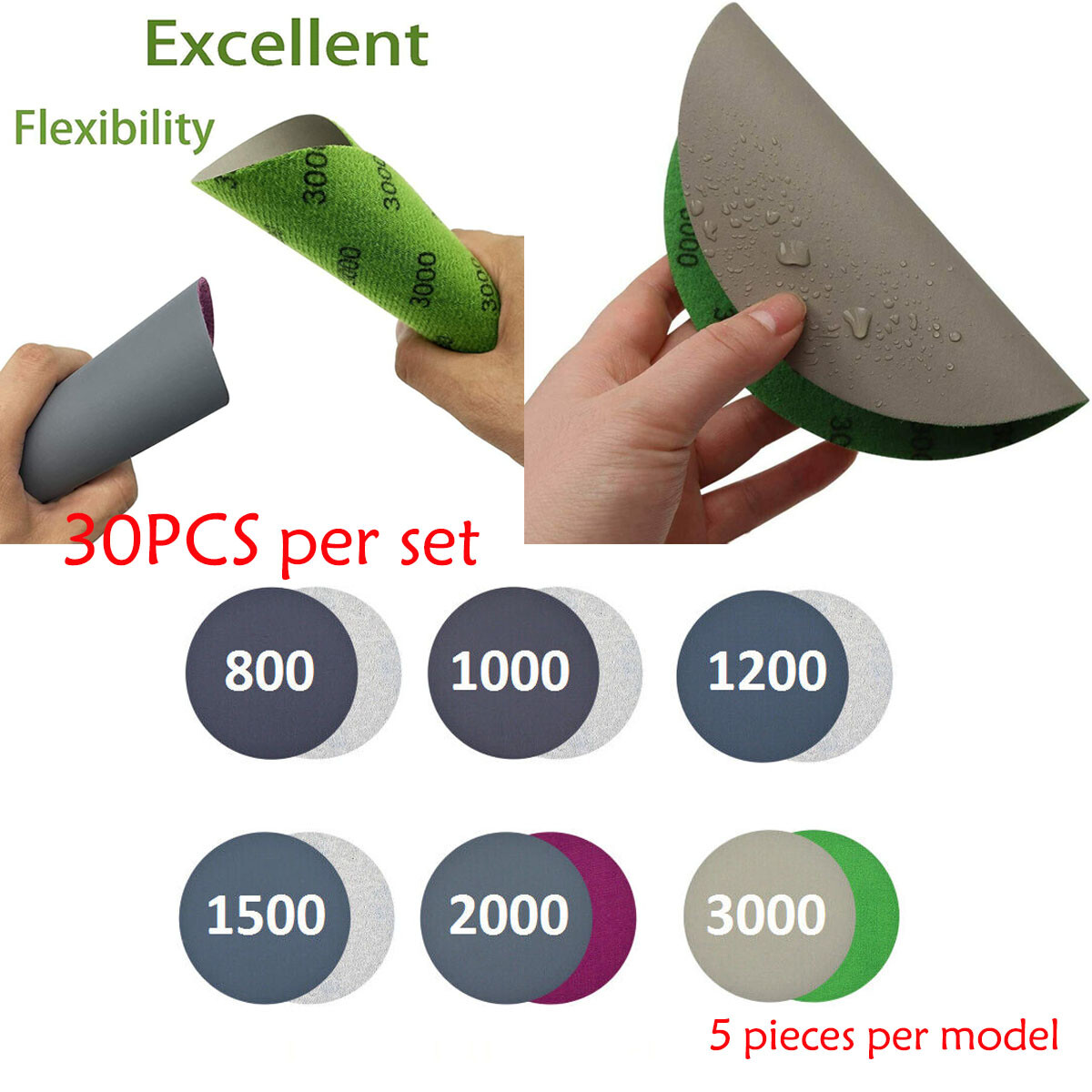 6in Hook Loop Sanding Discs 800 1000 1200 1500 2000 3000 Grit Wet Dry Sandpaper