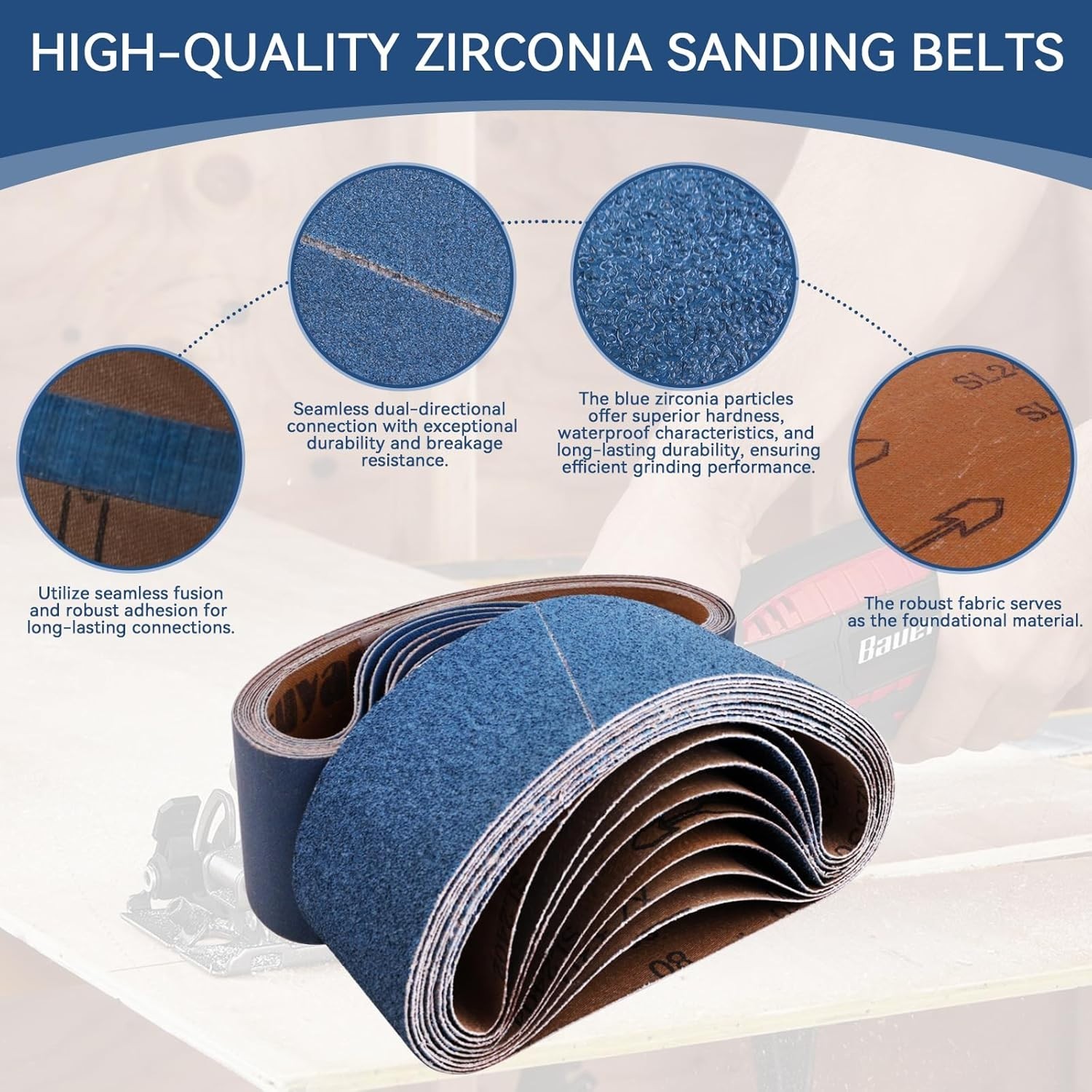 Multipurpose Zirconia Sanding Belts – 21 Pcs 3×21 Inch for Car & Furniture