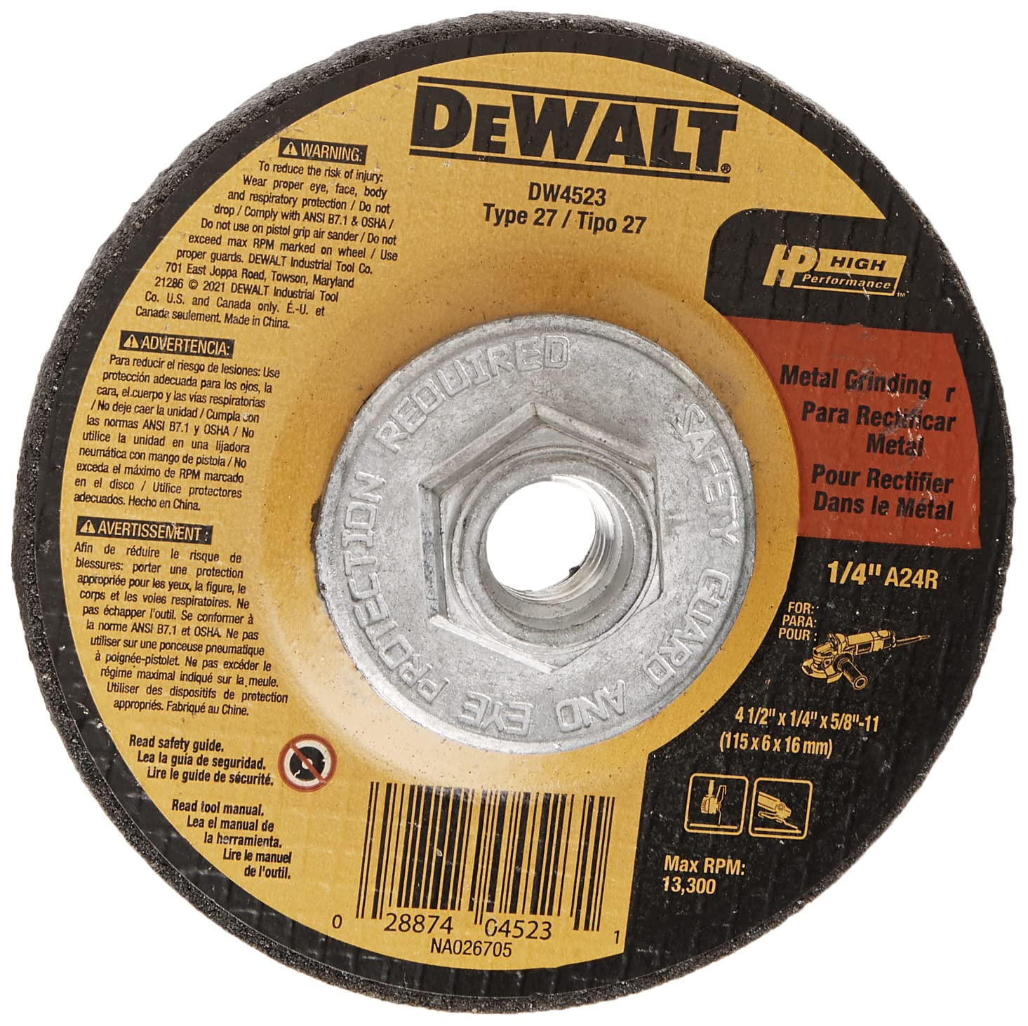 DEWALT Grinding Wheel, General Purpose for Metal, 4-1/2-Inch X 1/4-Inch X 5/8-In