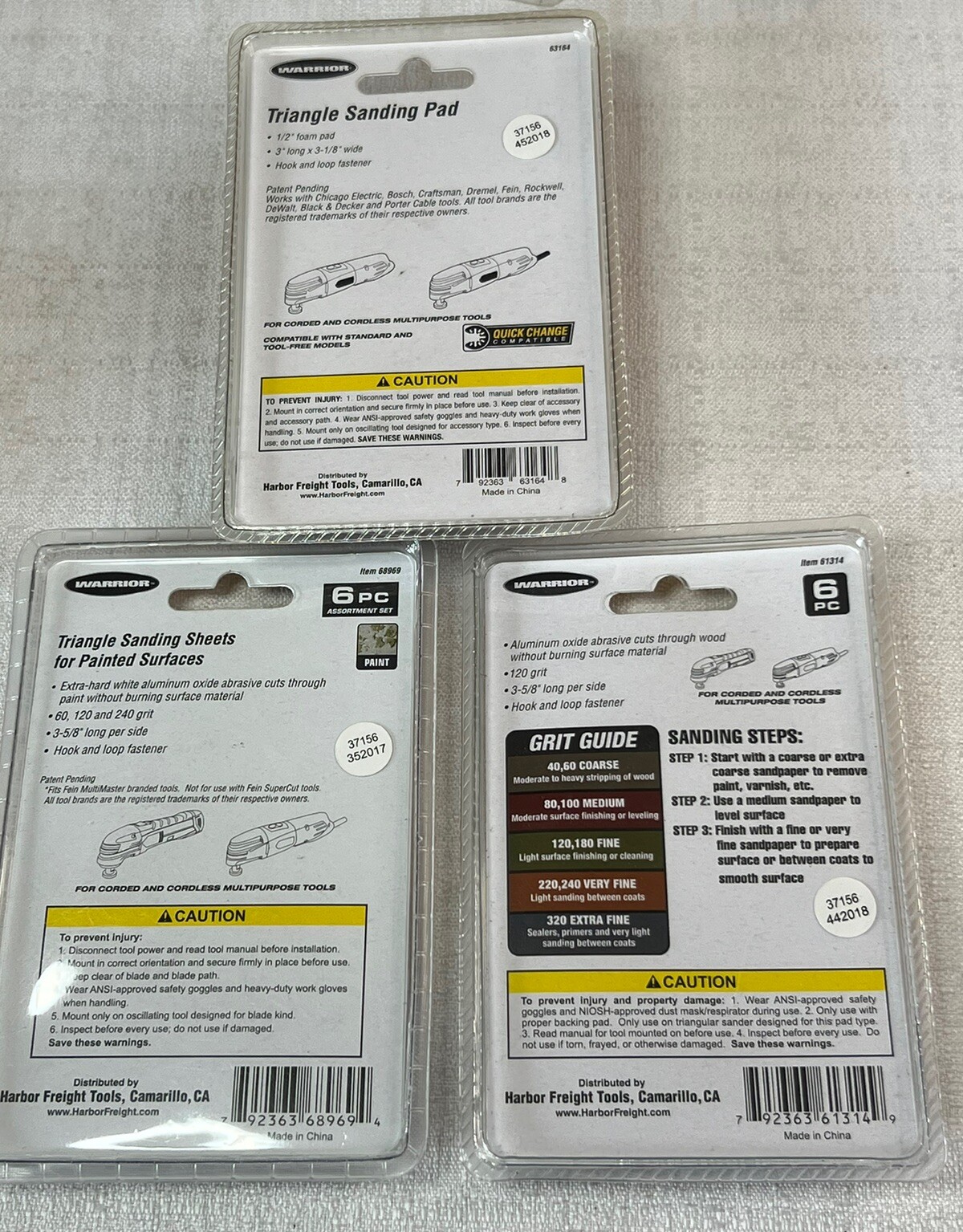 Lot Of 3 Triangle Sanding Pads For Wood, Painted Surfaces For Multipurpose Tool