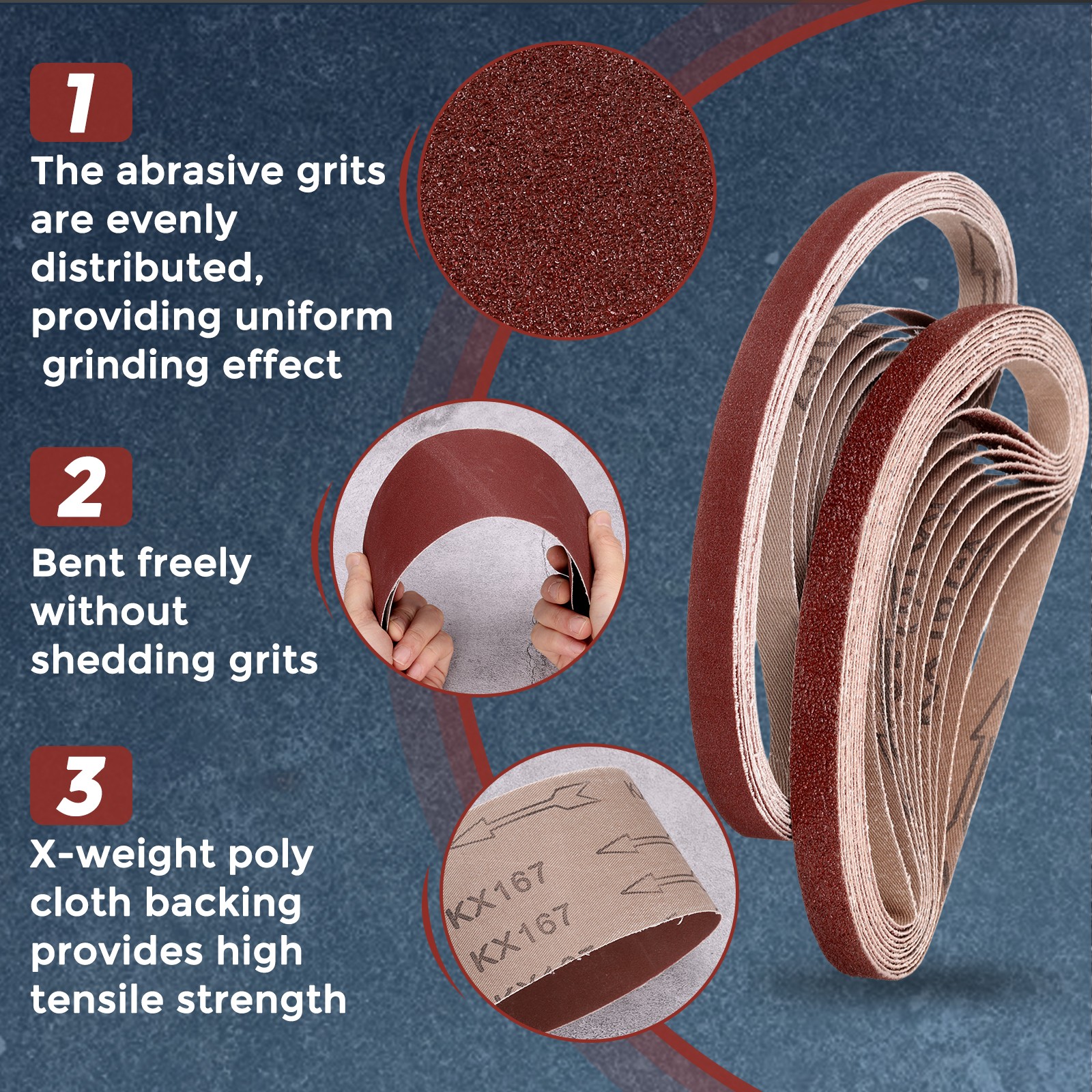 9 Pcs Sanding Belts 3 x 21 Inch 80/120/150 Grit Aluminum Oxide Abrasive